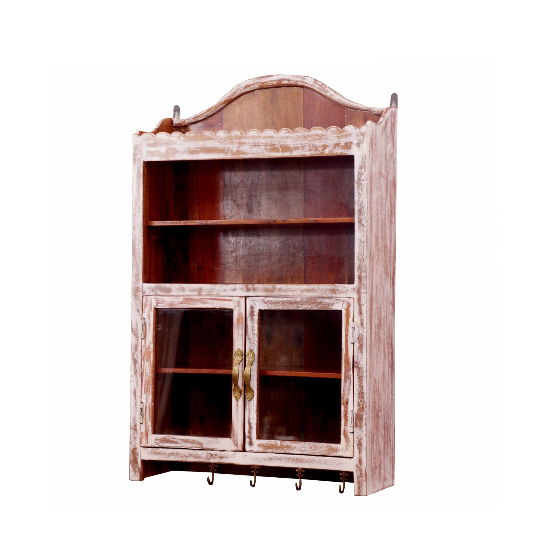 White Distressed 4-Shelf Kitchen Cabinet Wall Cabinet