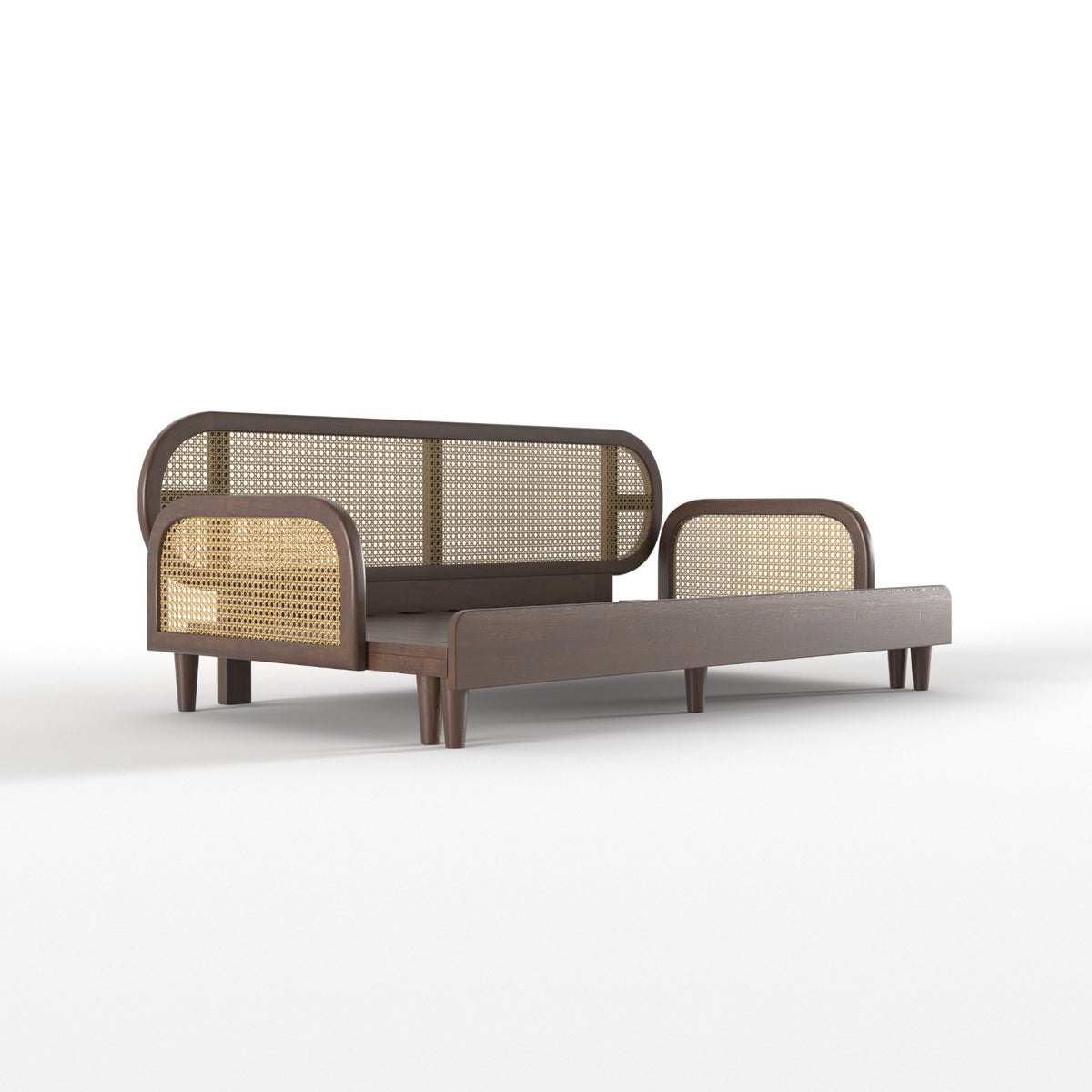 Artisan Luxe Extendable Day Bed with Curved Cane-Style Backrest Sofa cum bed