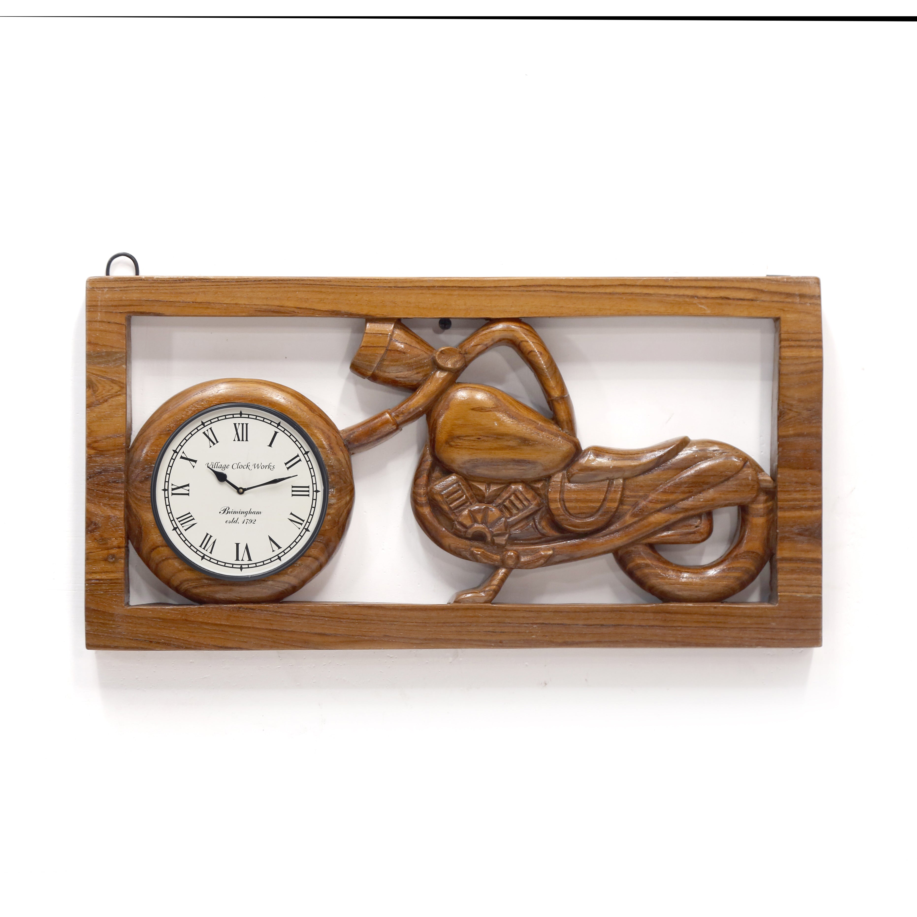 Bike Design Carved Handmade Clock in Wood Clock