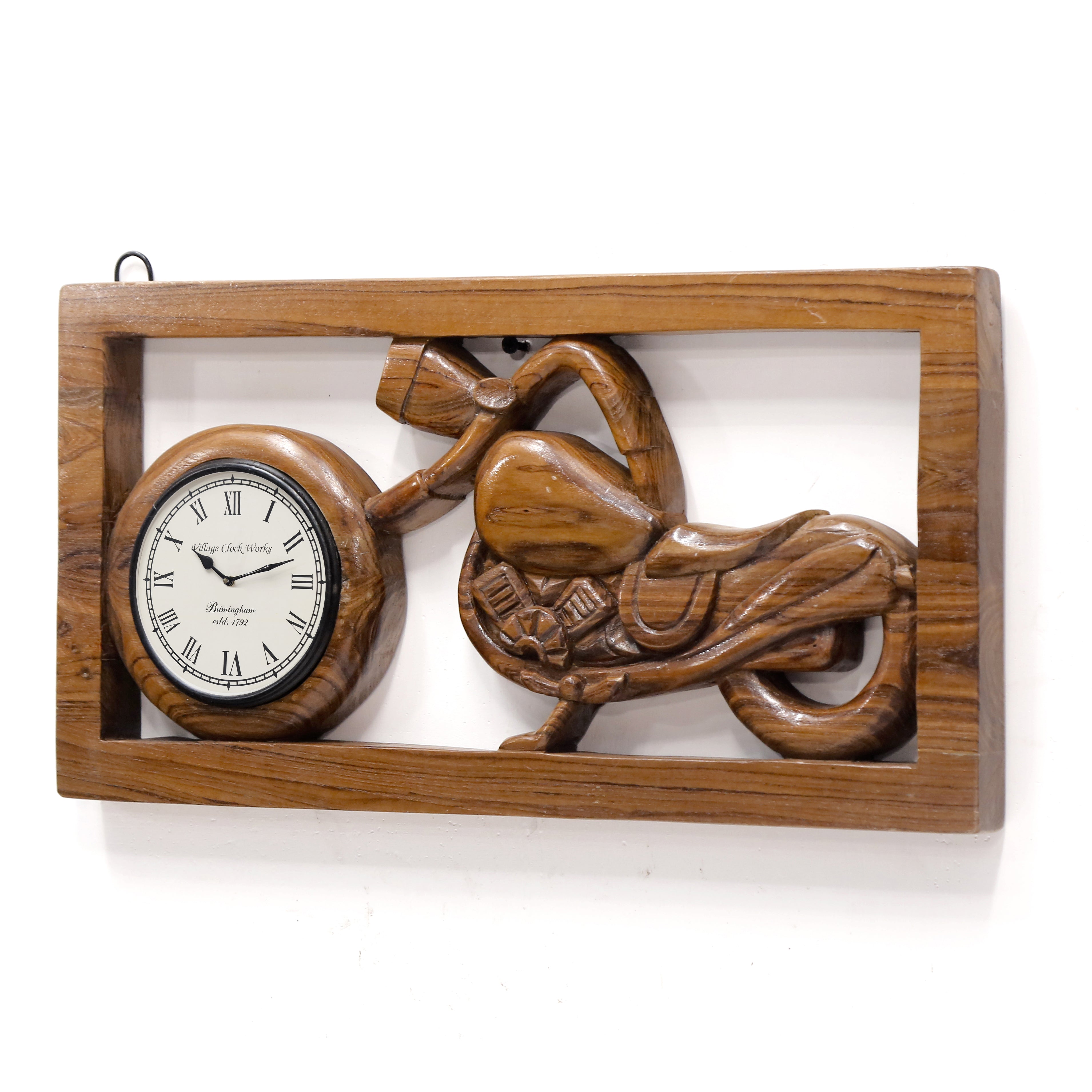 Bike Design Carved Handmade Clock in Wood Clock
