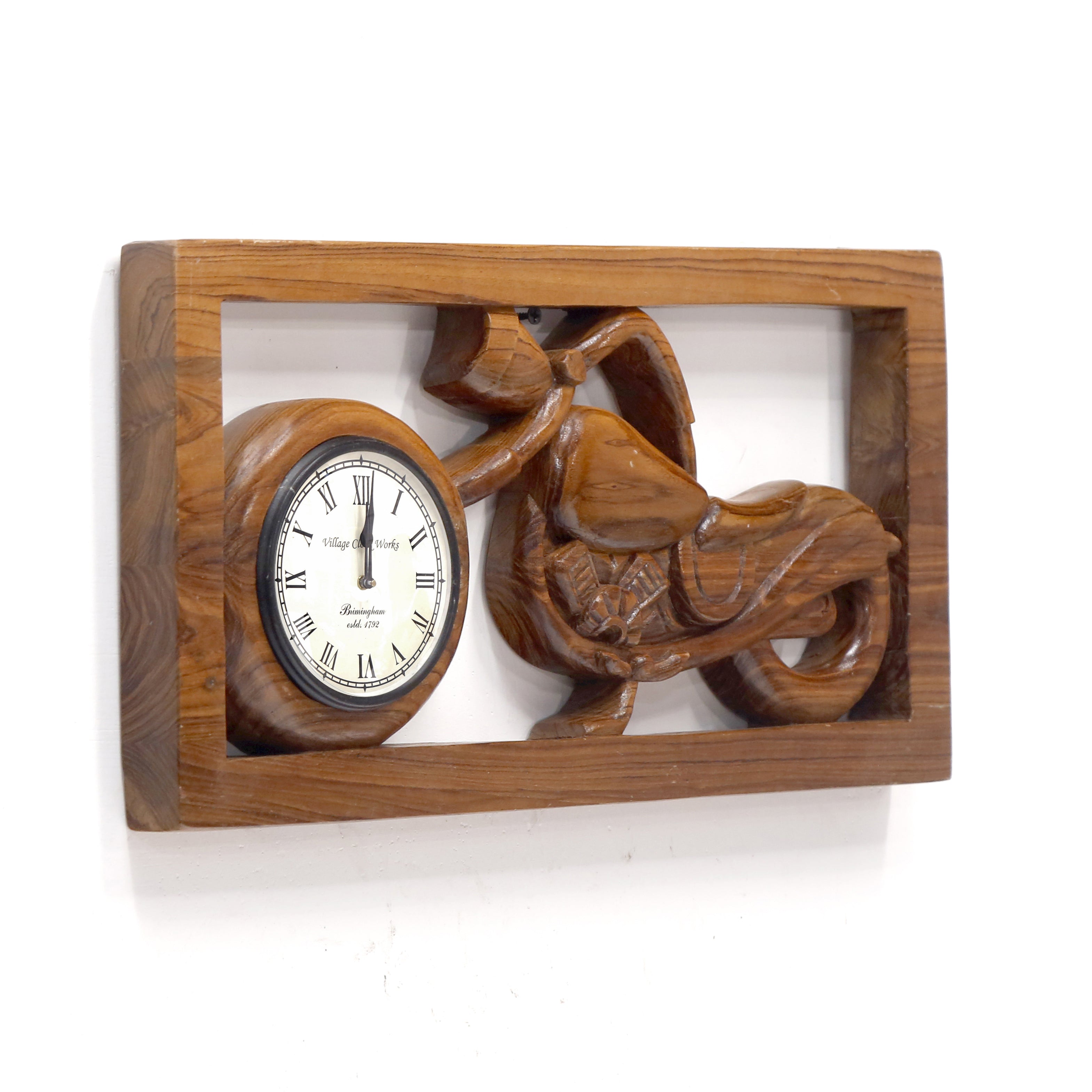 Bike Design Carved Handmade Clock in Wood Clock
