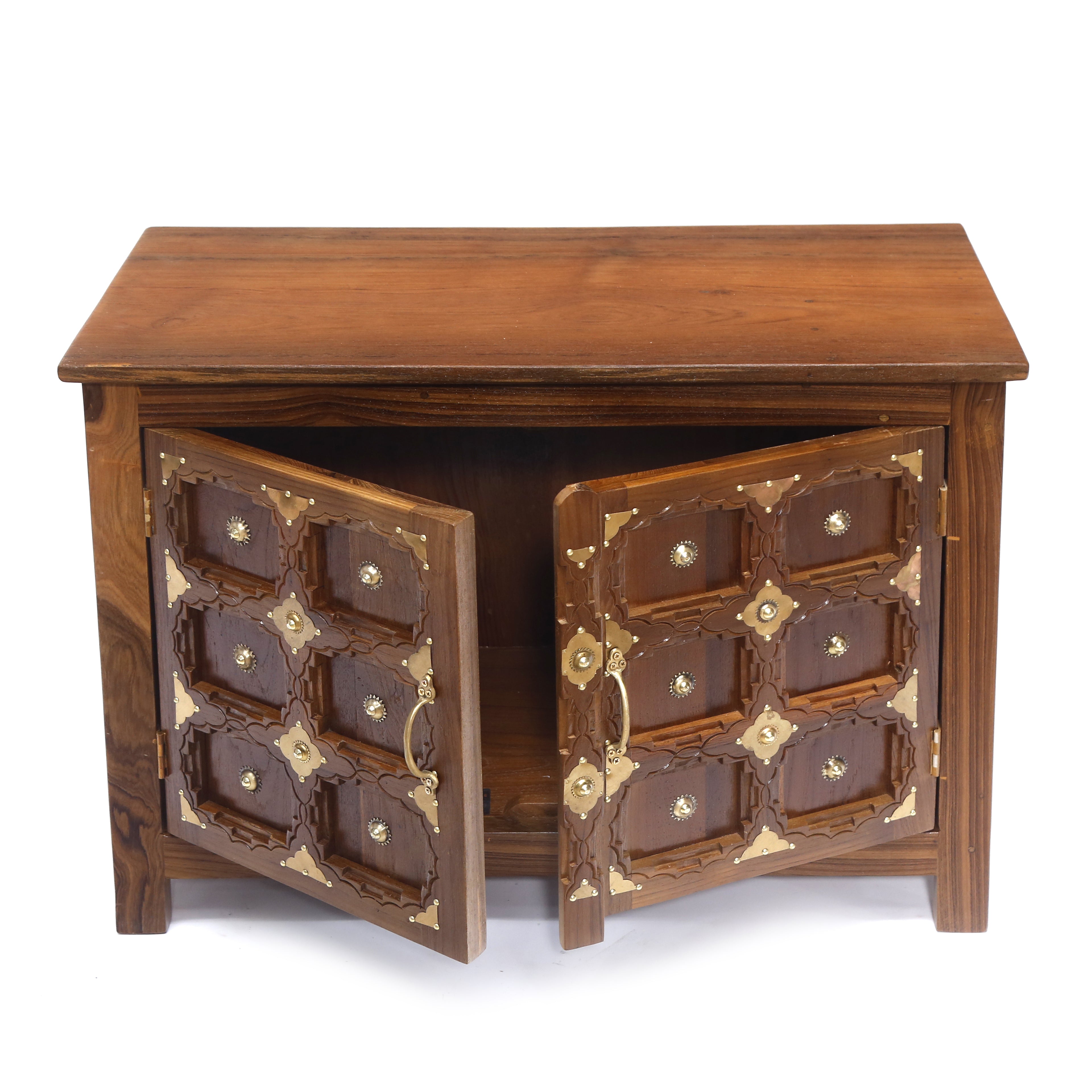 Brass Carved Teakwood Side Jali Shoe Cabinet Shoe rack