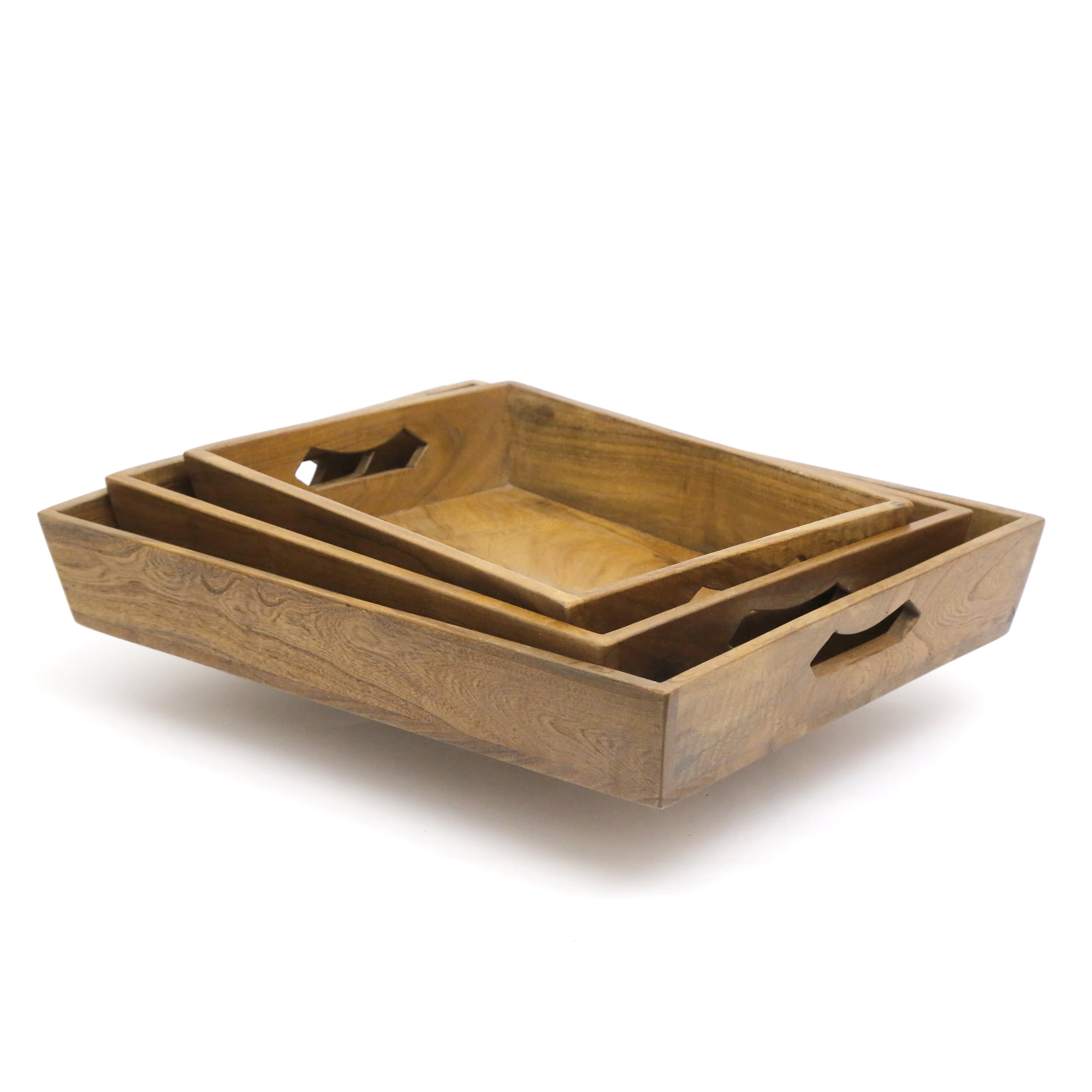 Slant Handle Wooden Tray Set Tray