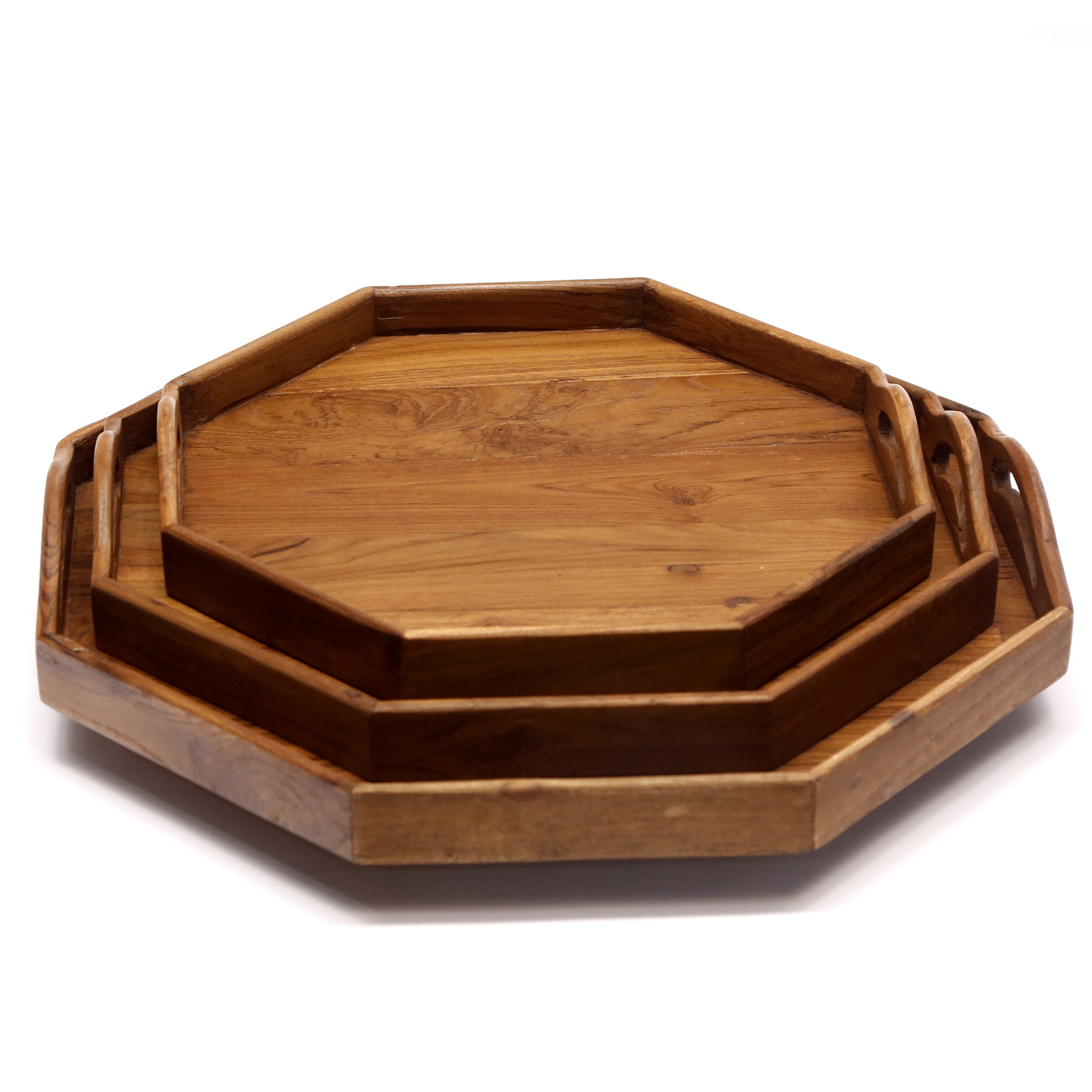 Wooden Octagonal-handle Tray Set Tray