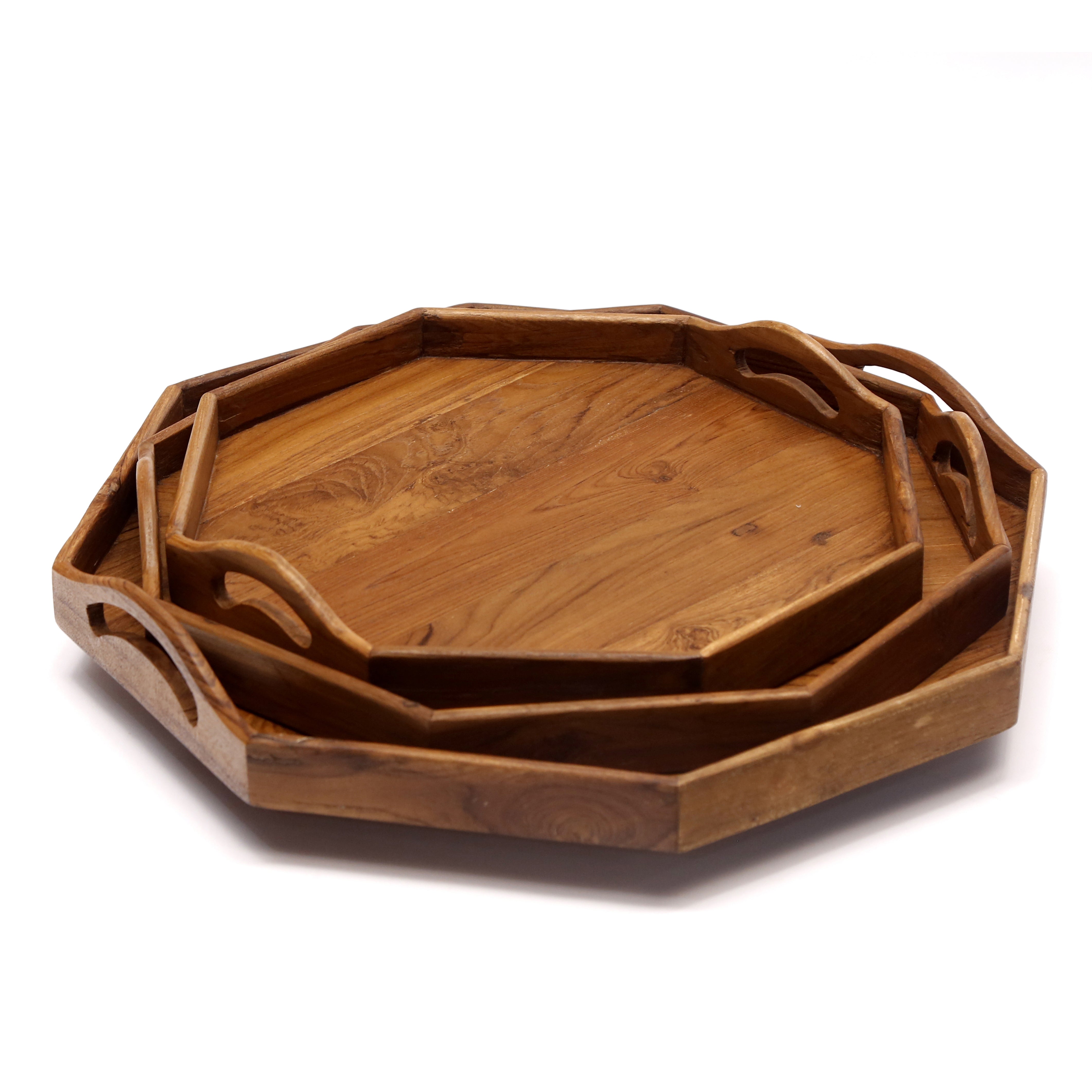 Wooden Octagonal-handle Tray Set Tray