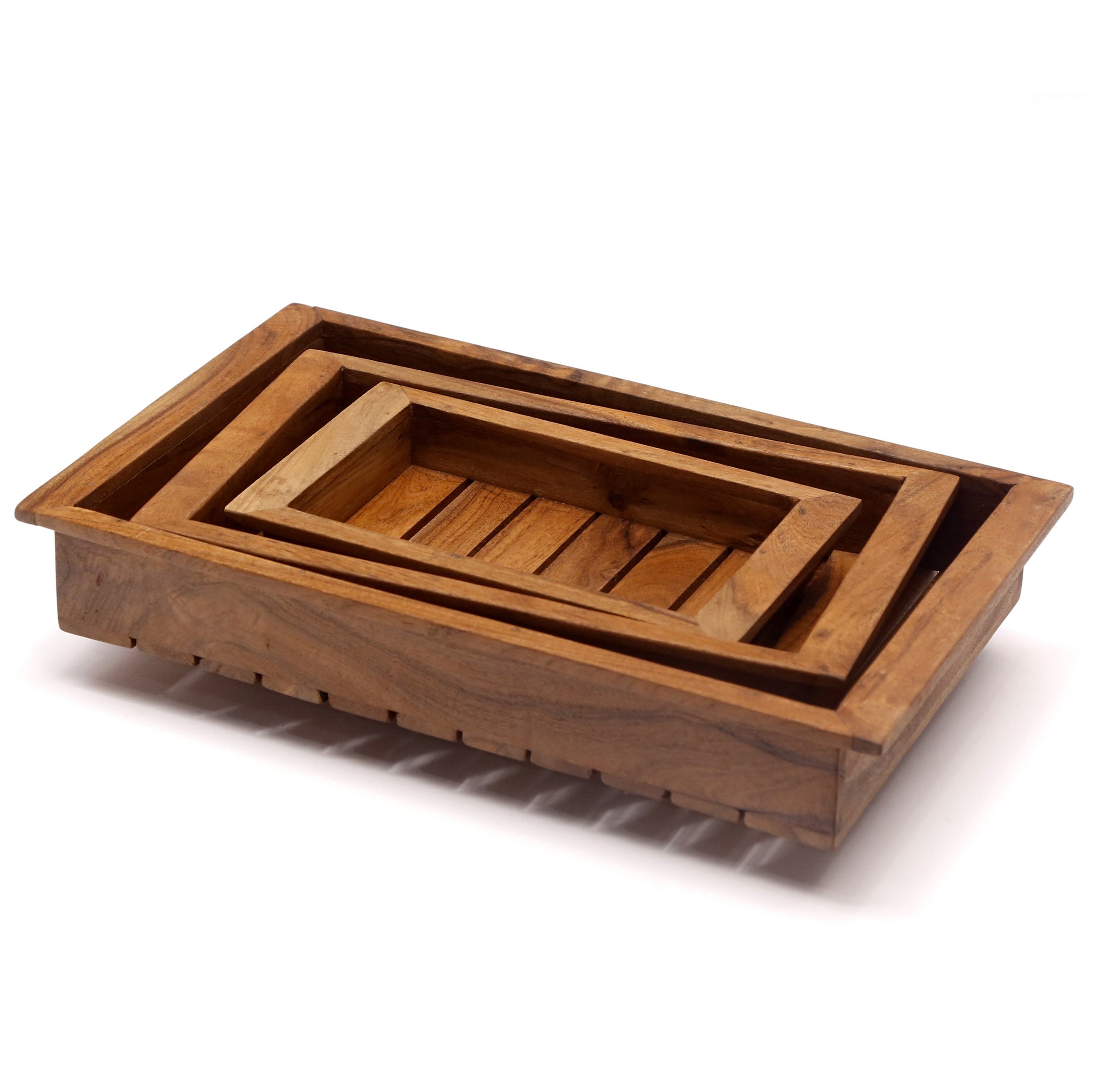 Quaint Wooden Stripe Tray Set - Set of 3 Tray
