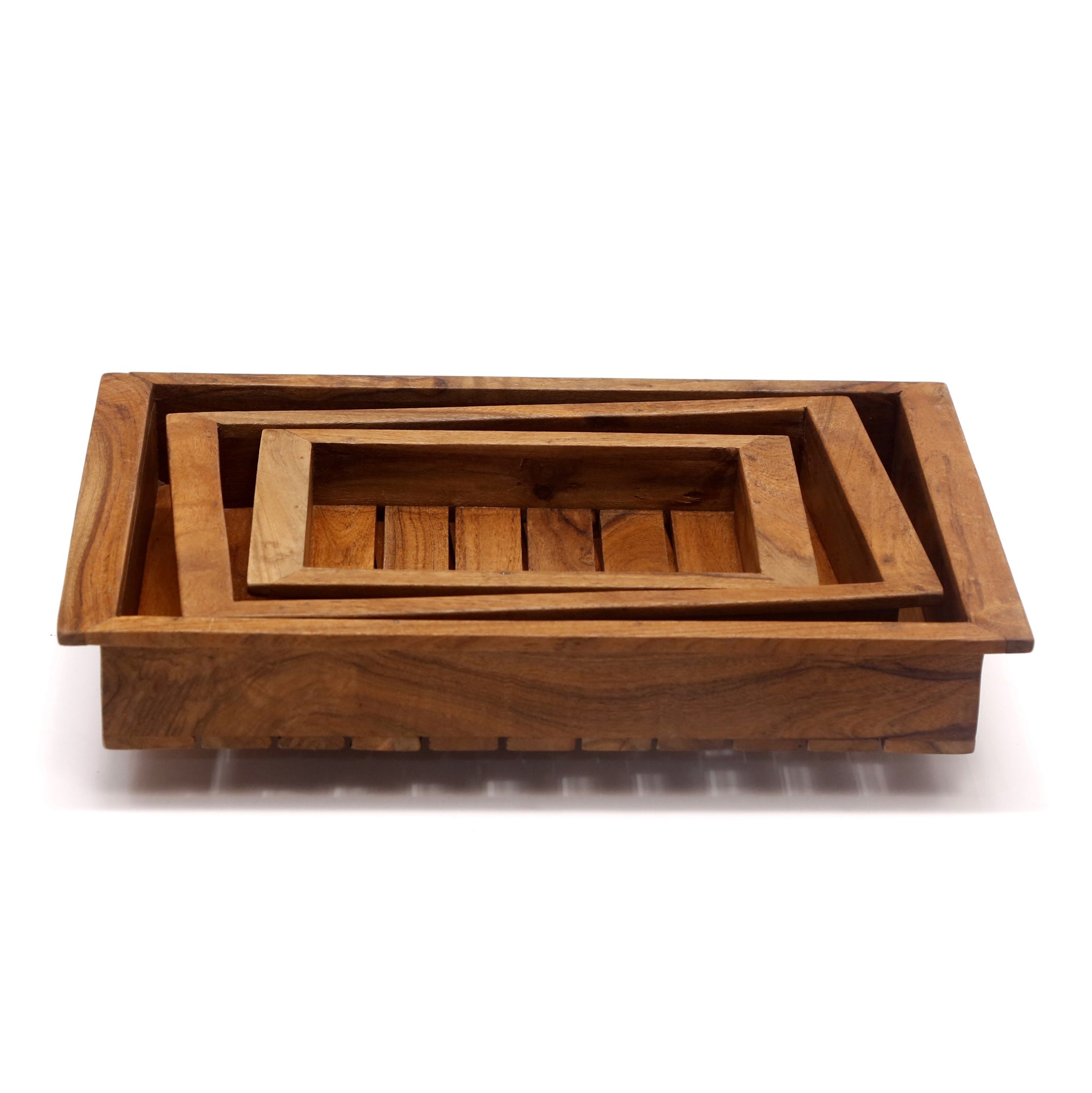 Quaint Wooden Stripe Tray Set - Set of 3 Tray