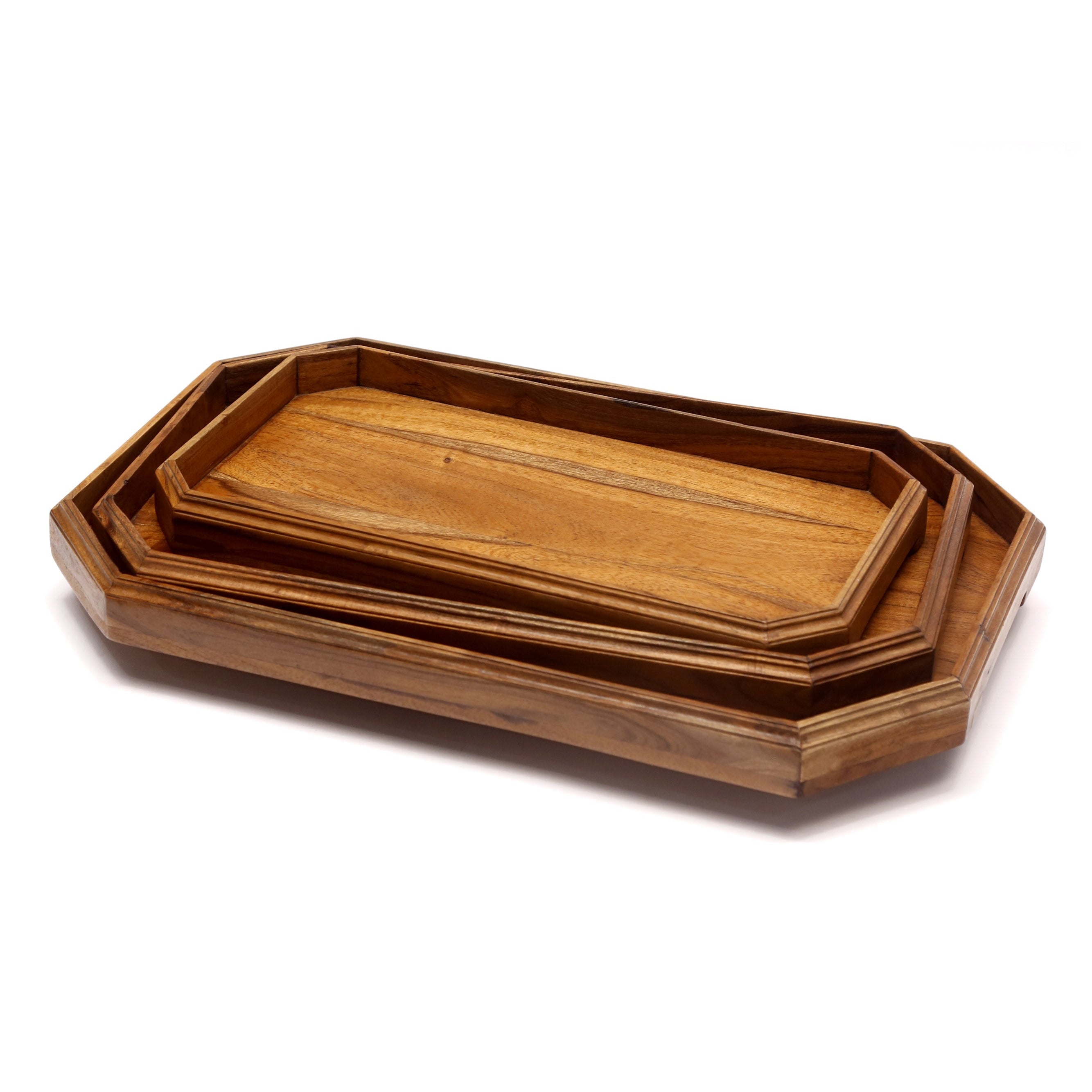 Octagon Wood Tray- Set of 3 Tray
