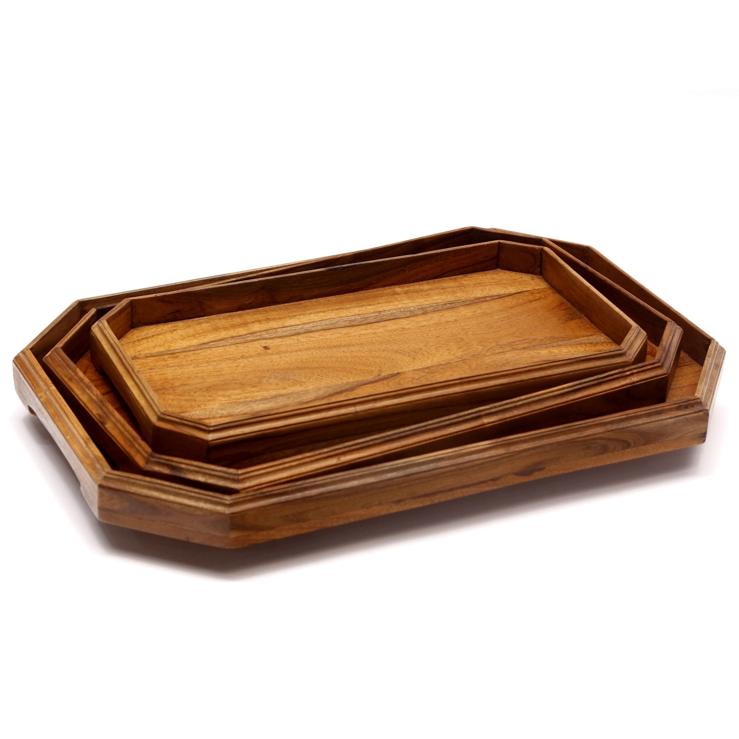 Octagon Wood Tray- Set of 3 Tray