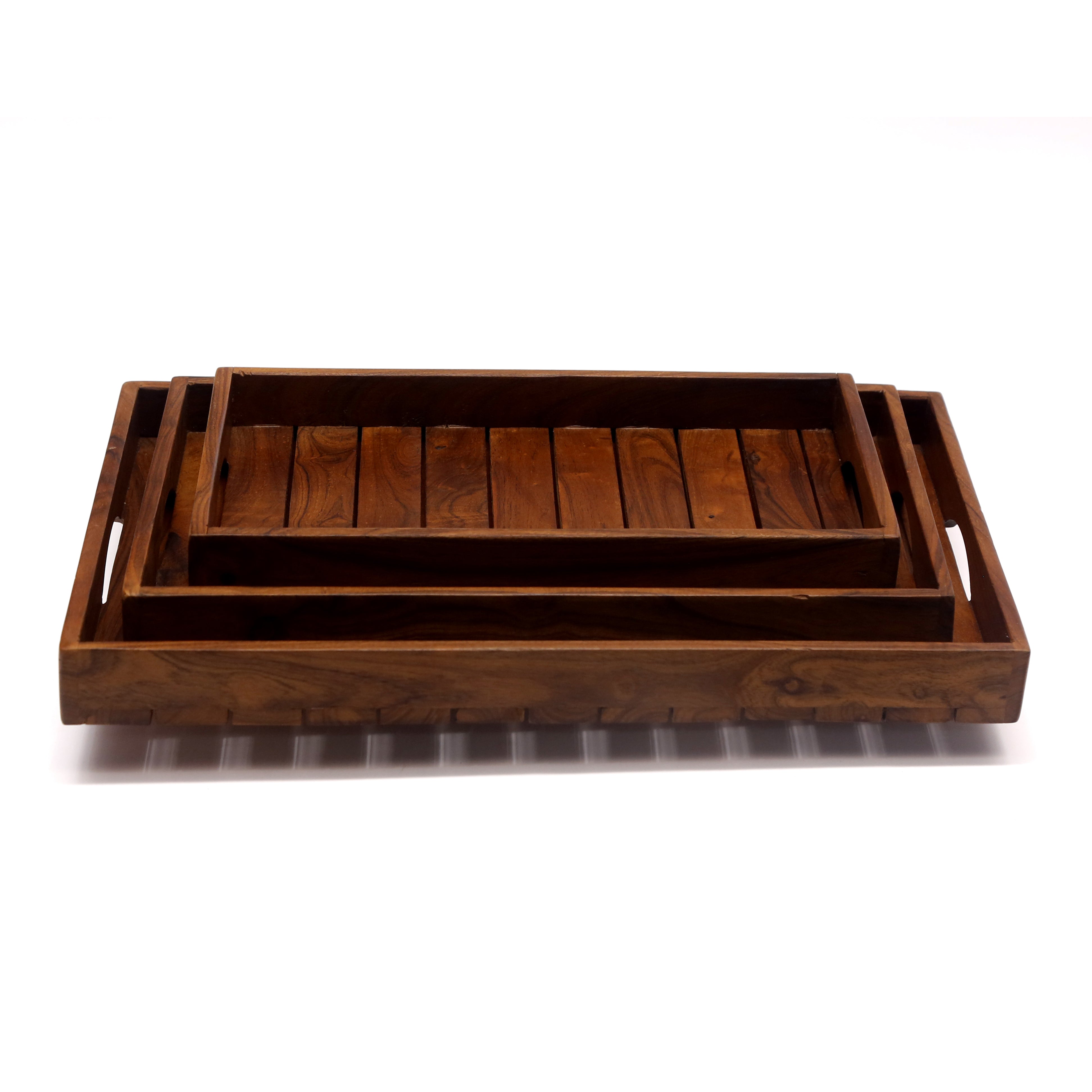 Plain Strip Square Wooden Tray Set Tray