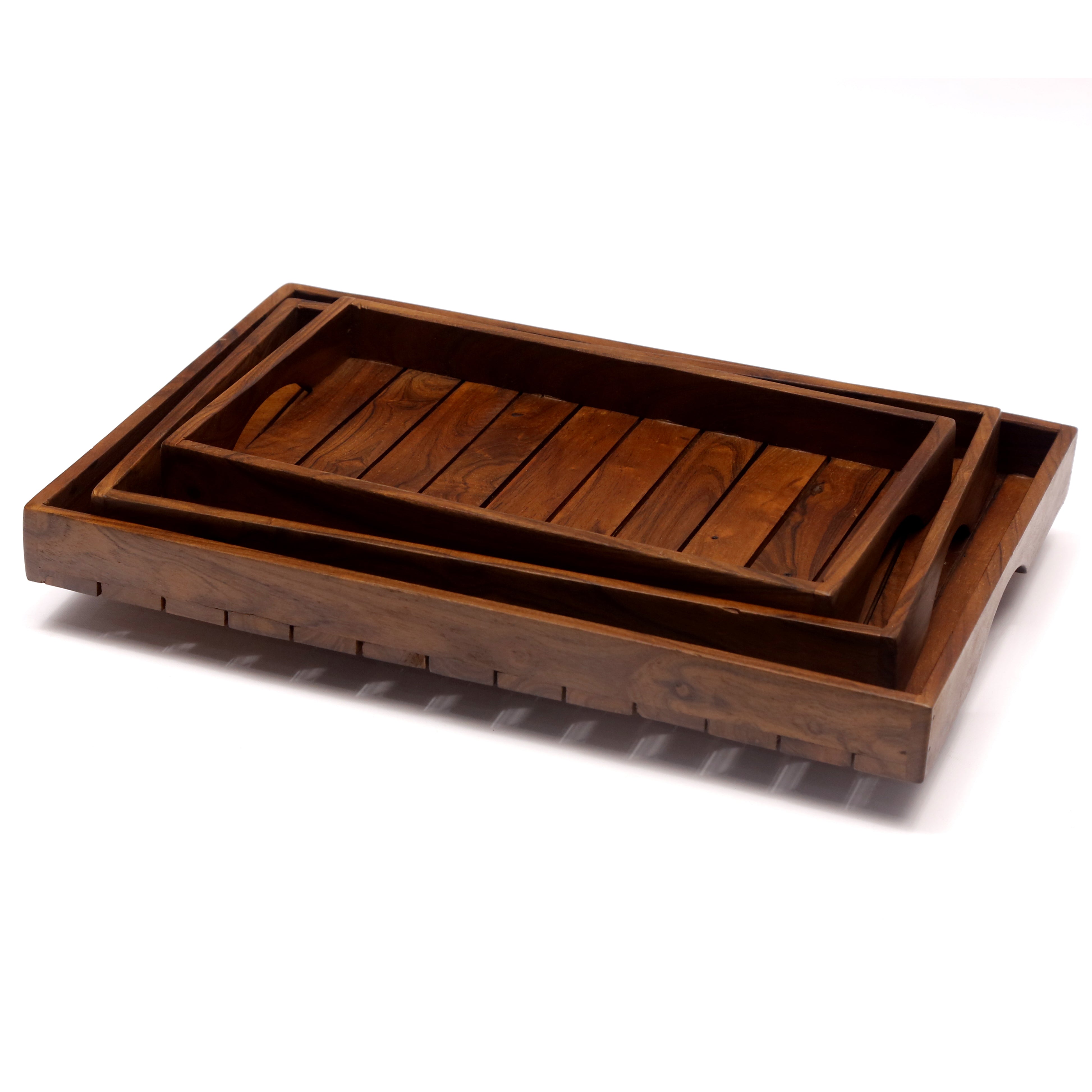 Plain Strip Square Wooden Tray Set Tray