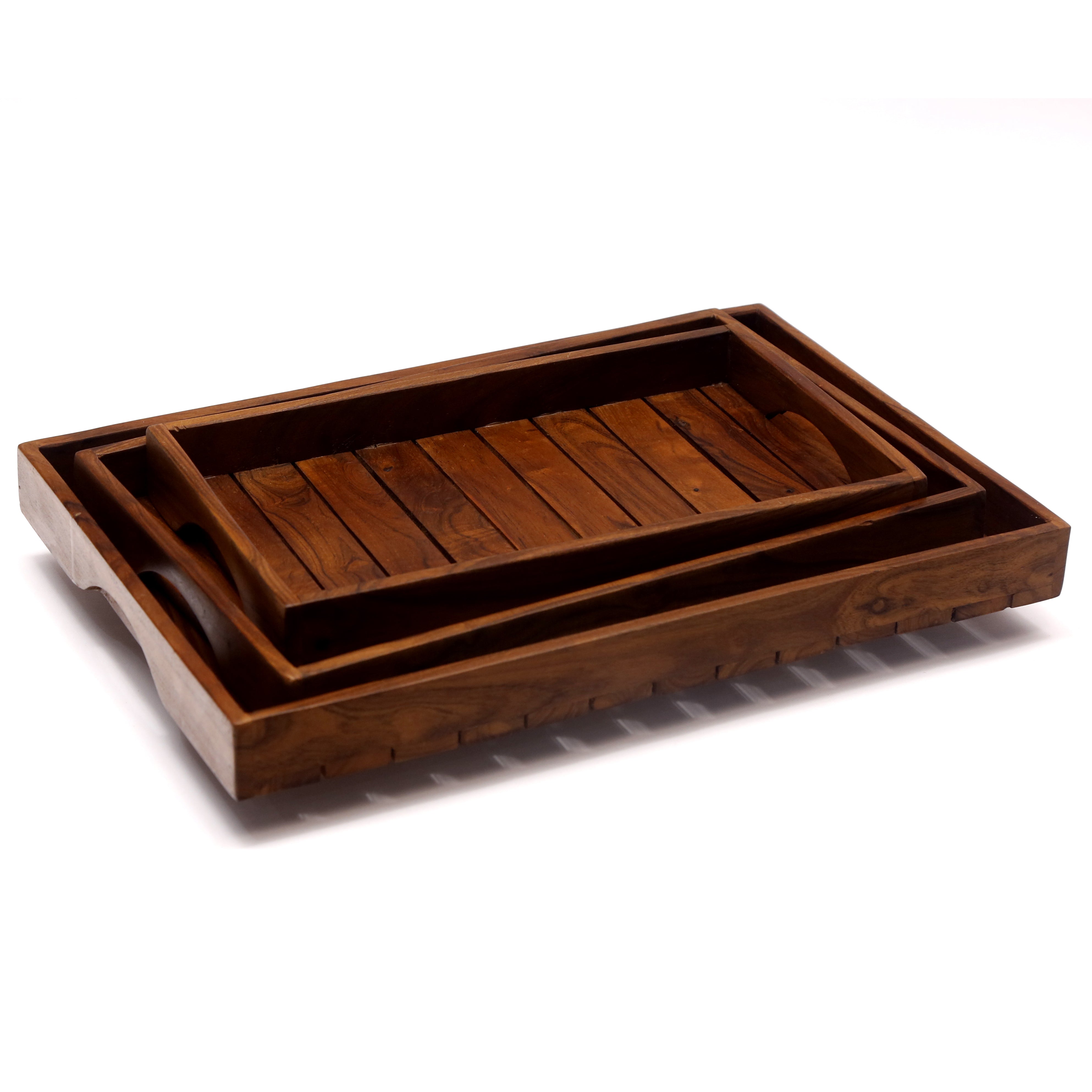 Plain Strip Square Wooden Tray Set Tray