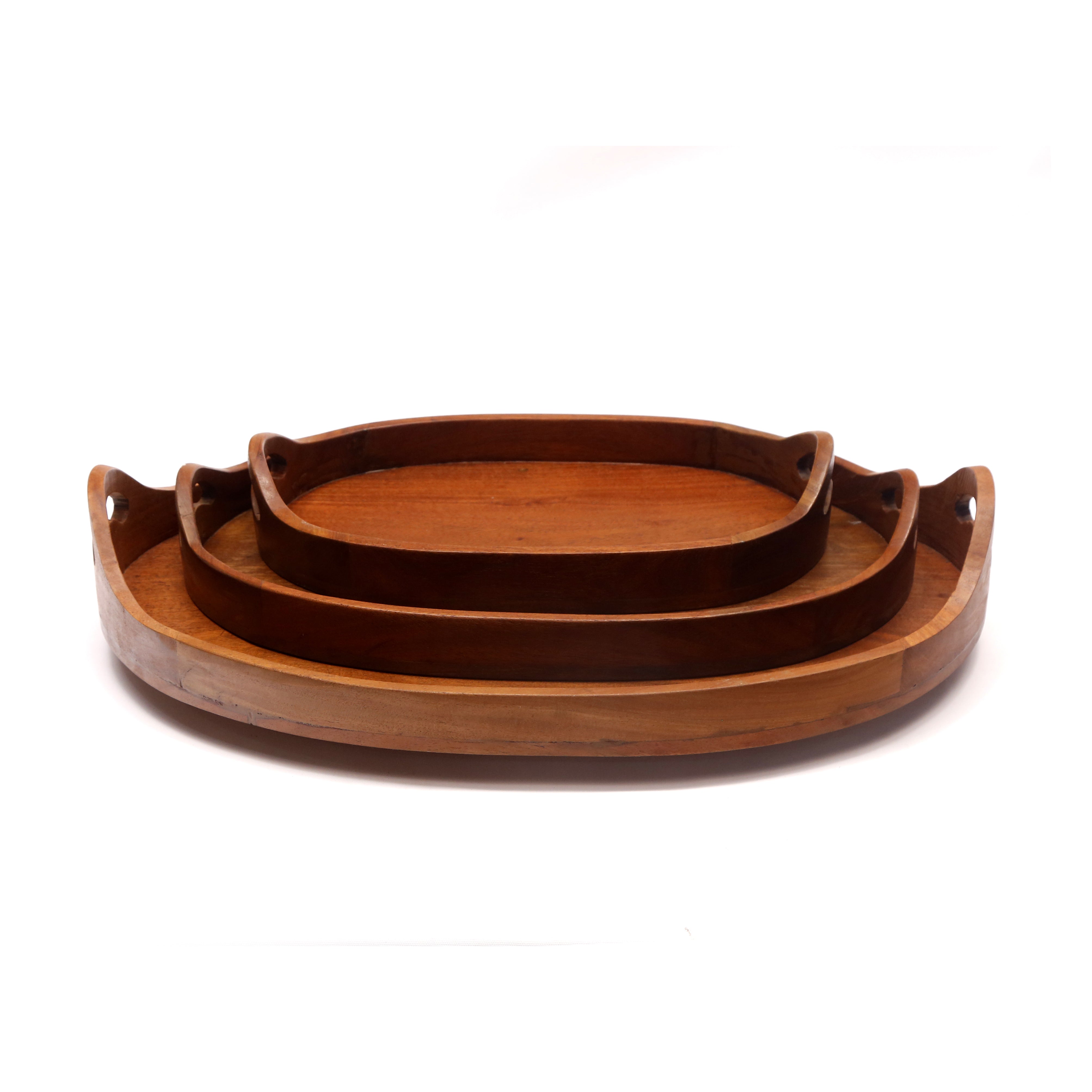 Oval Solid Wood Tray - - Set of 3 Tray