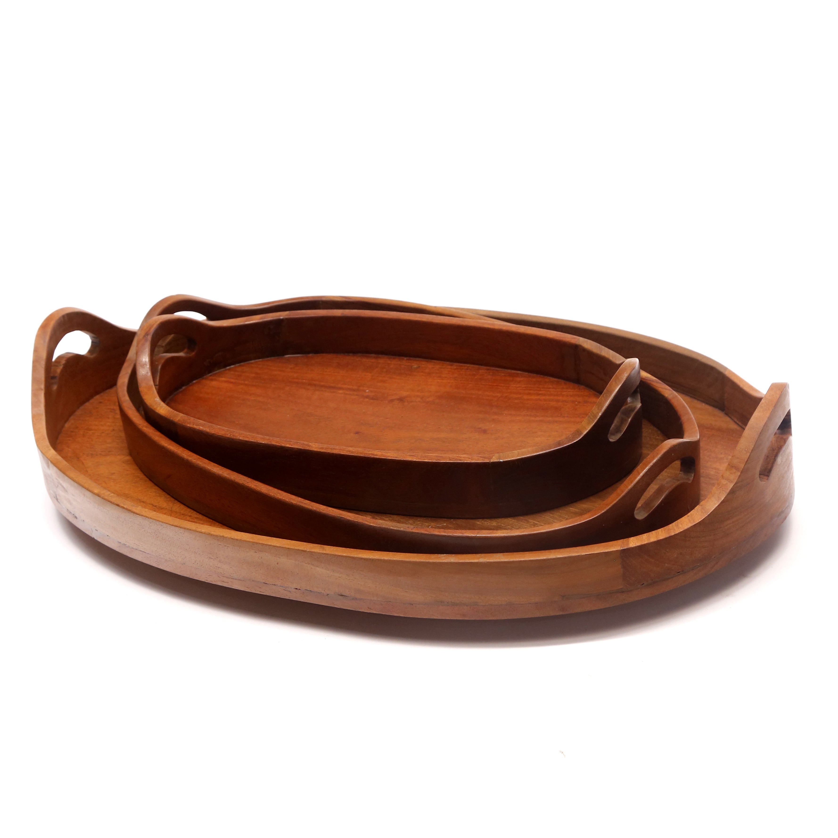 Oval Solid Wood Tray - - Set of 3 Tray