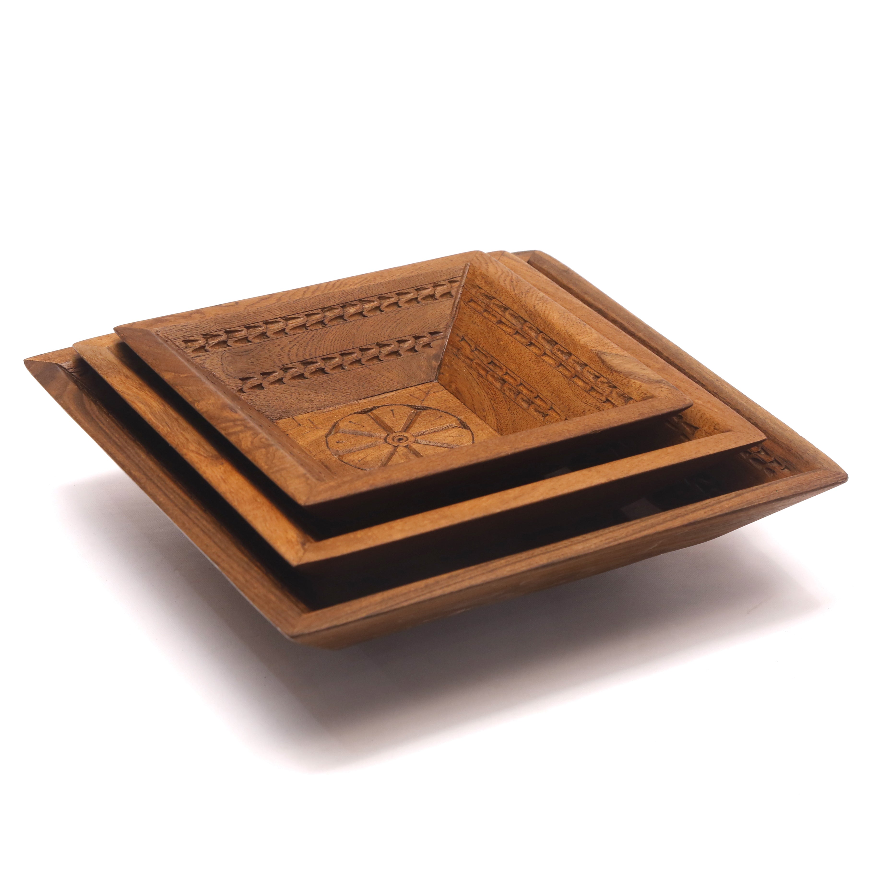Simple Rustic Carved Tray Set Tray