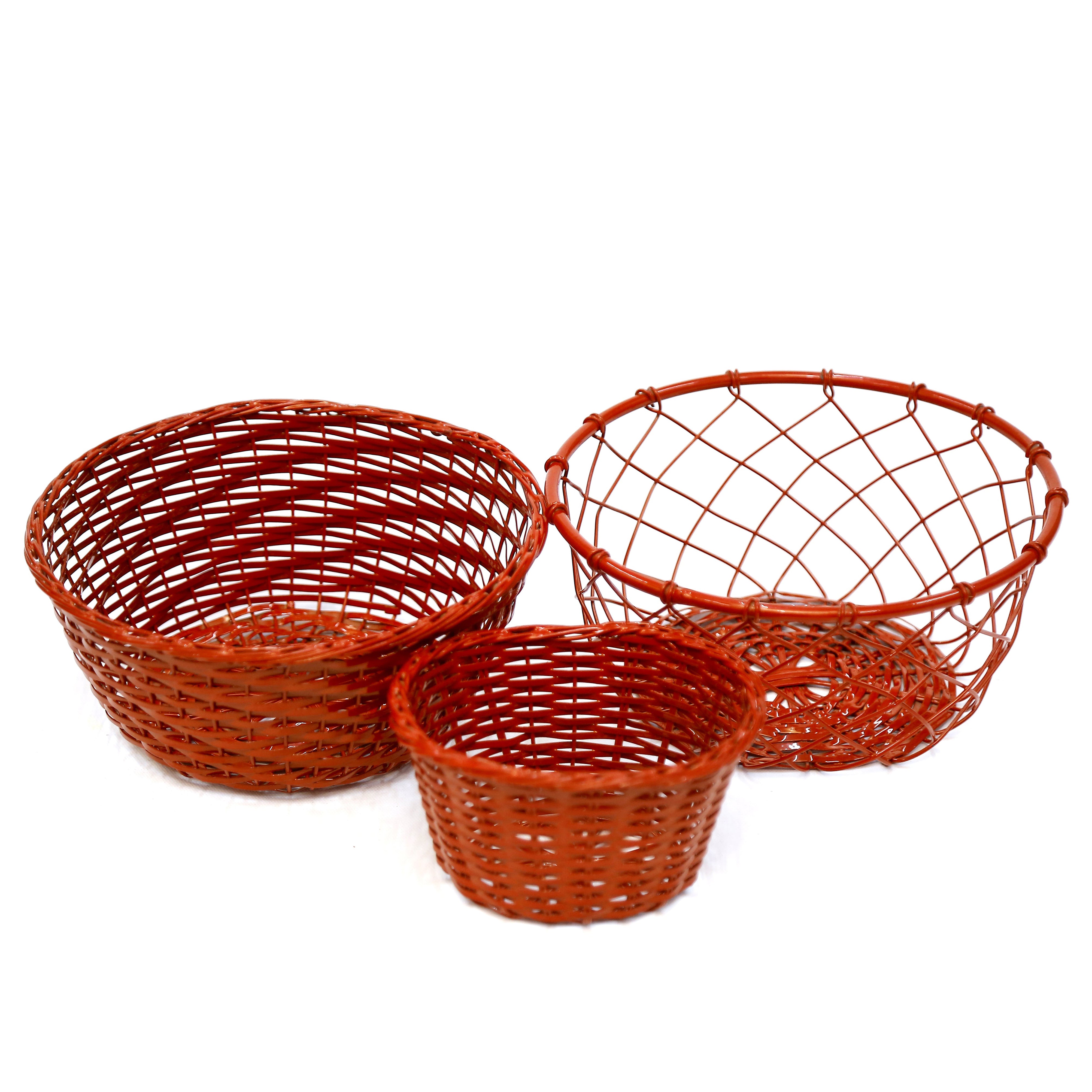 (Set of 3) Red Coloured Fruit Crate Metallic Tray Set Tray