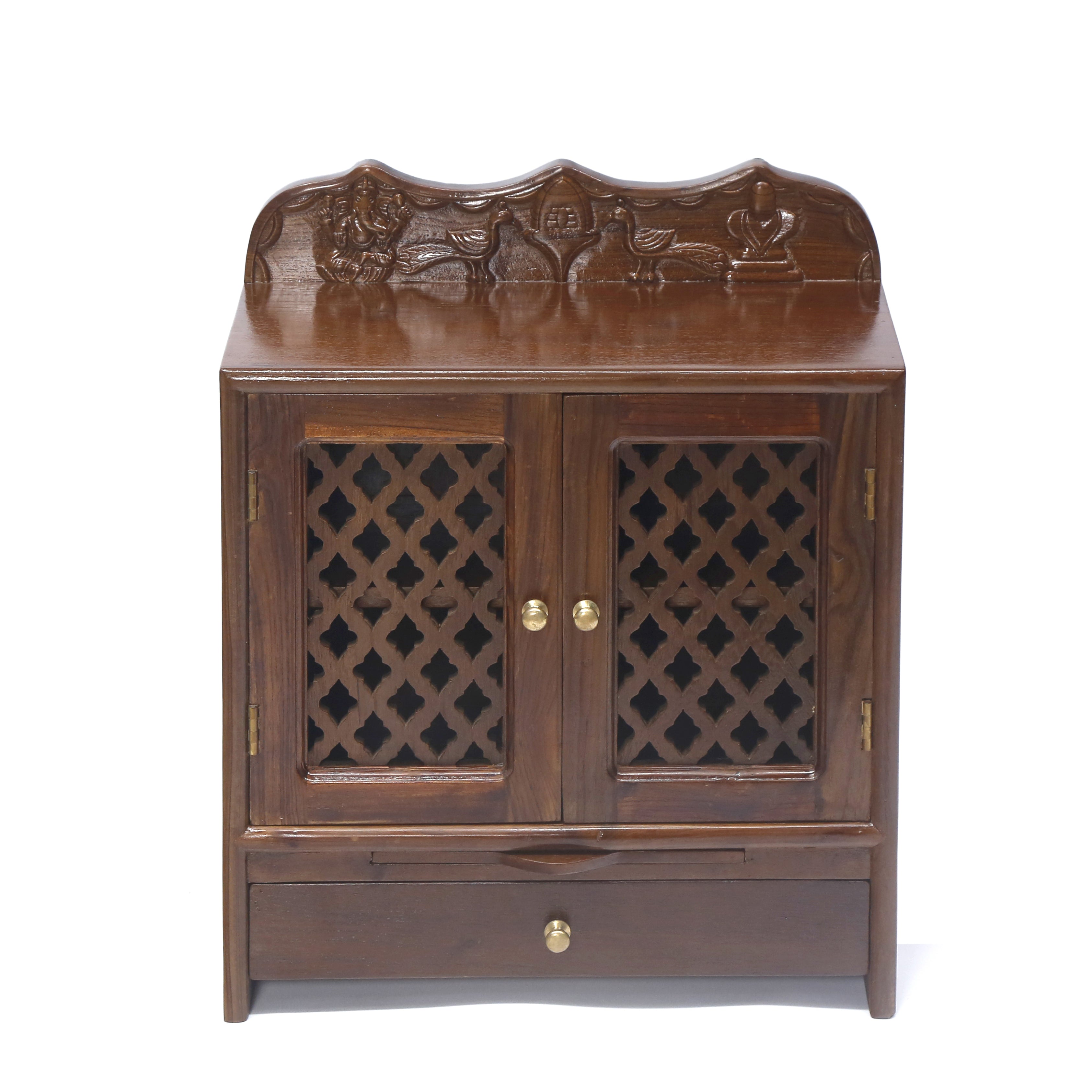 God Carved Panel 1 Drawer with Tray Wooden Temple Temple