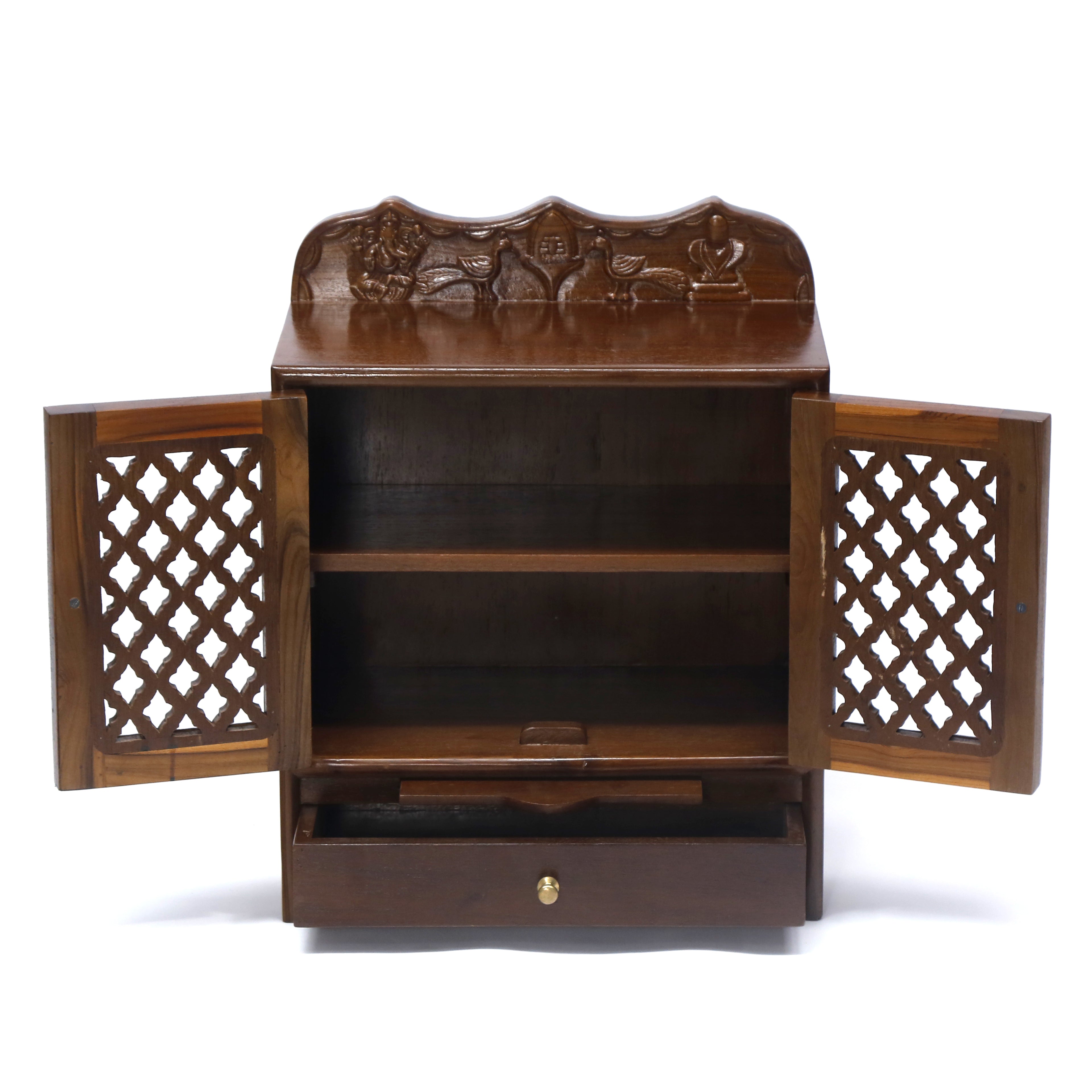 God Carved Panel 1 Drawer with Tray Wooden Temple Temple