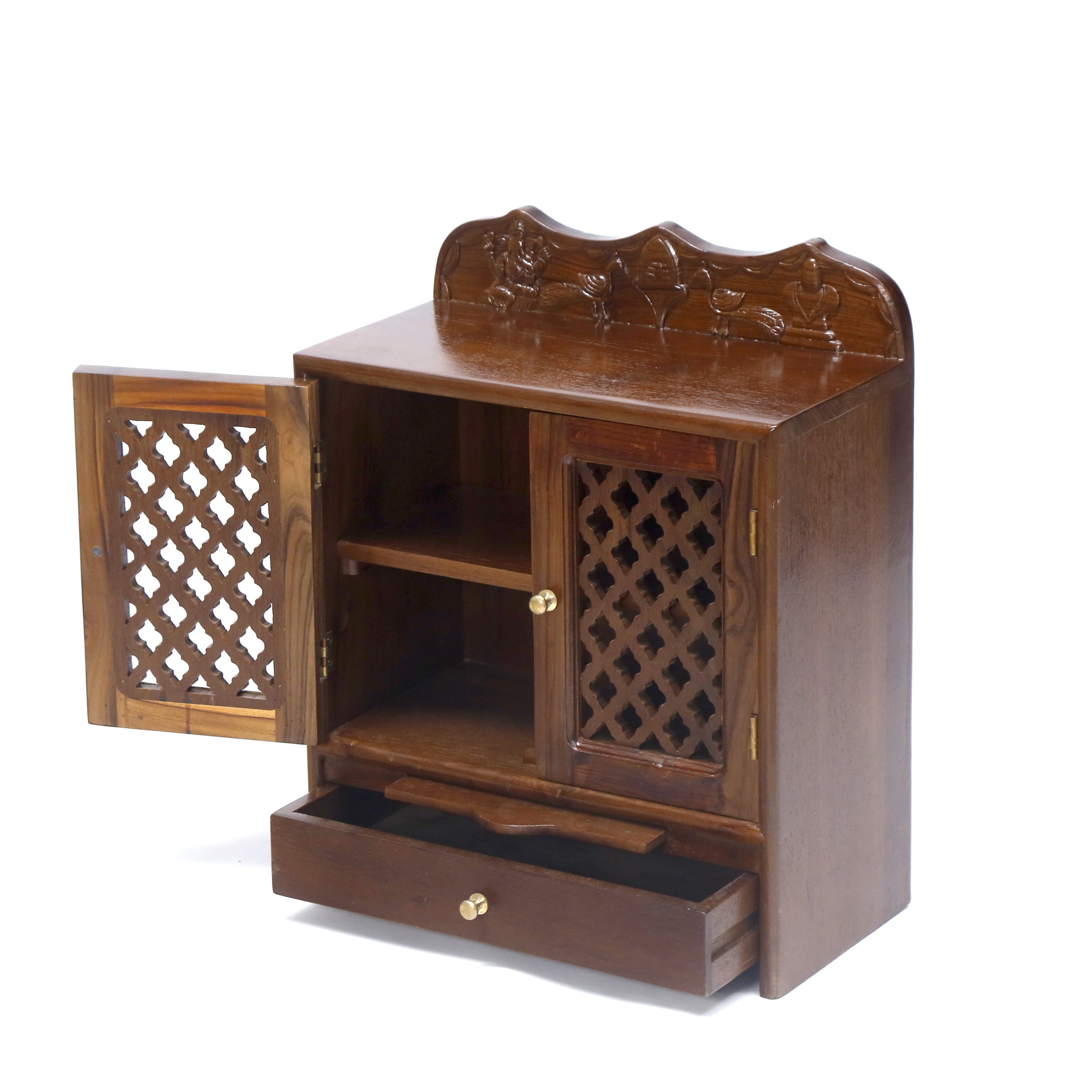 God Carved Panel 1 Drawer with Tray Wooden Temple Temple