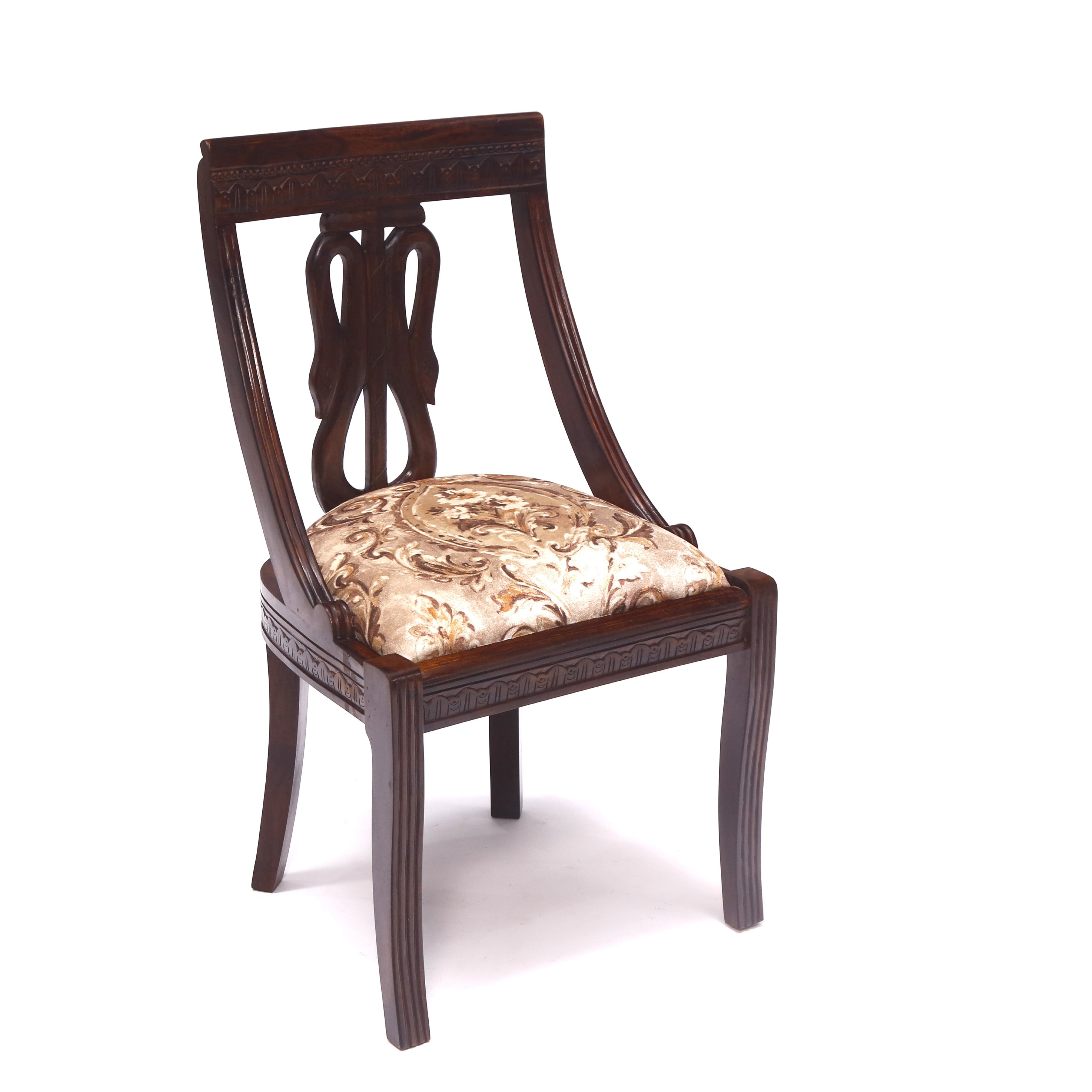 Dark Tone Flora Wooden Carved Chair Dining Chair