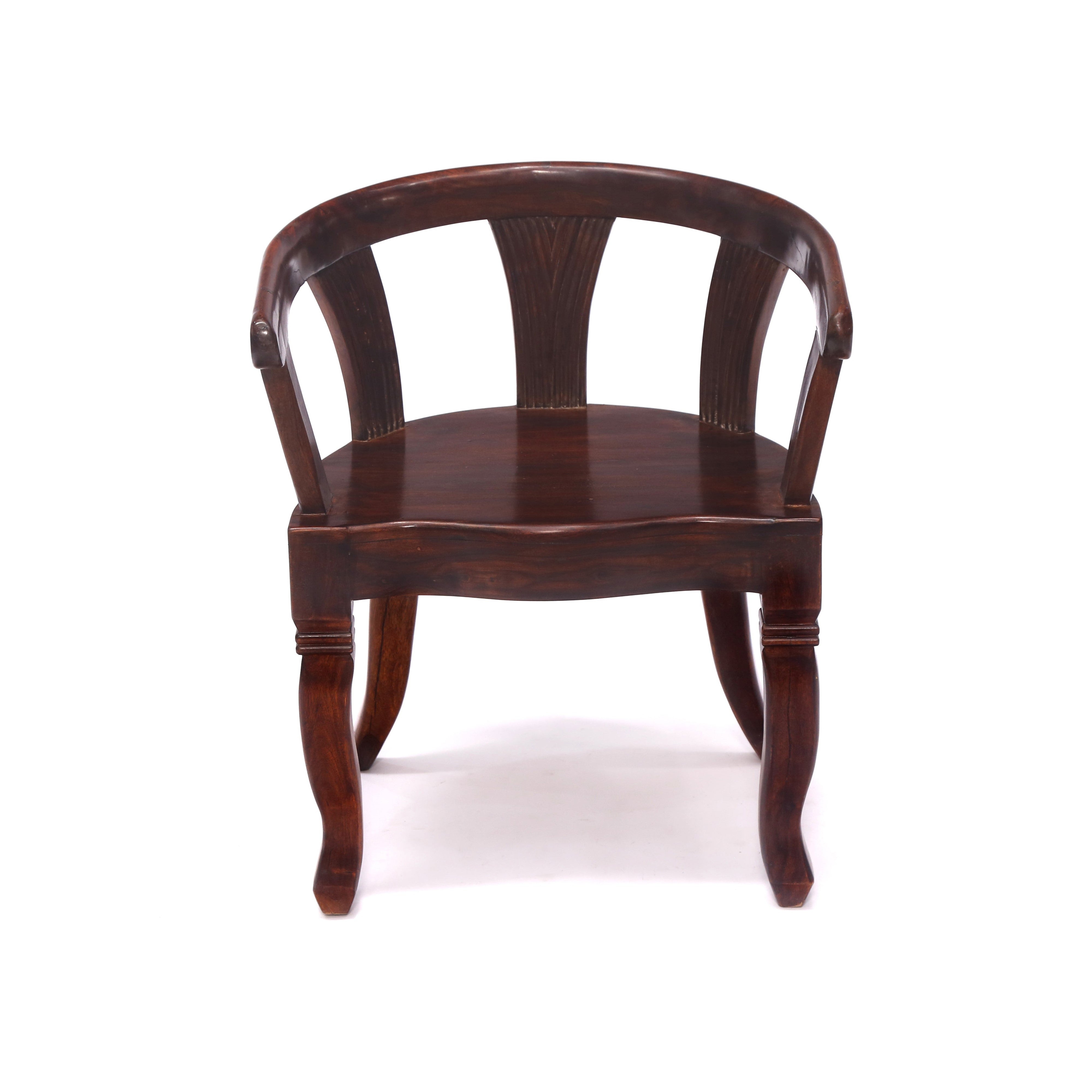 Solid Teak Dark Tone Rounded Arms Wooden Chair Arm Chair