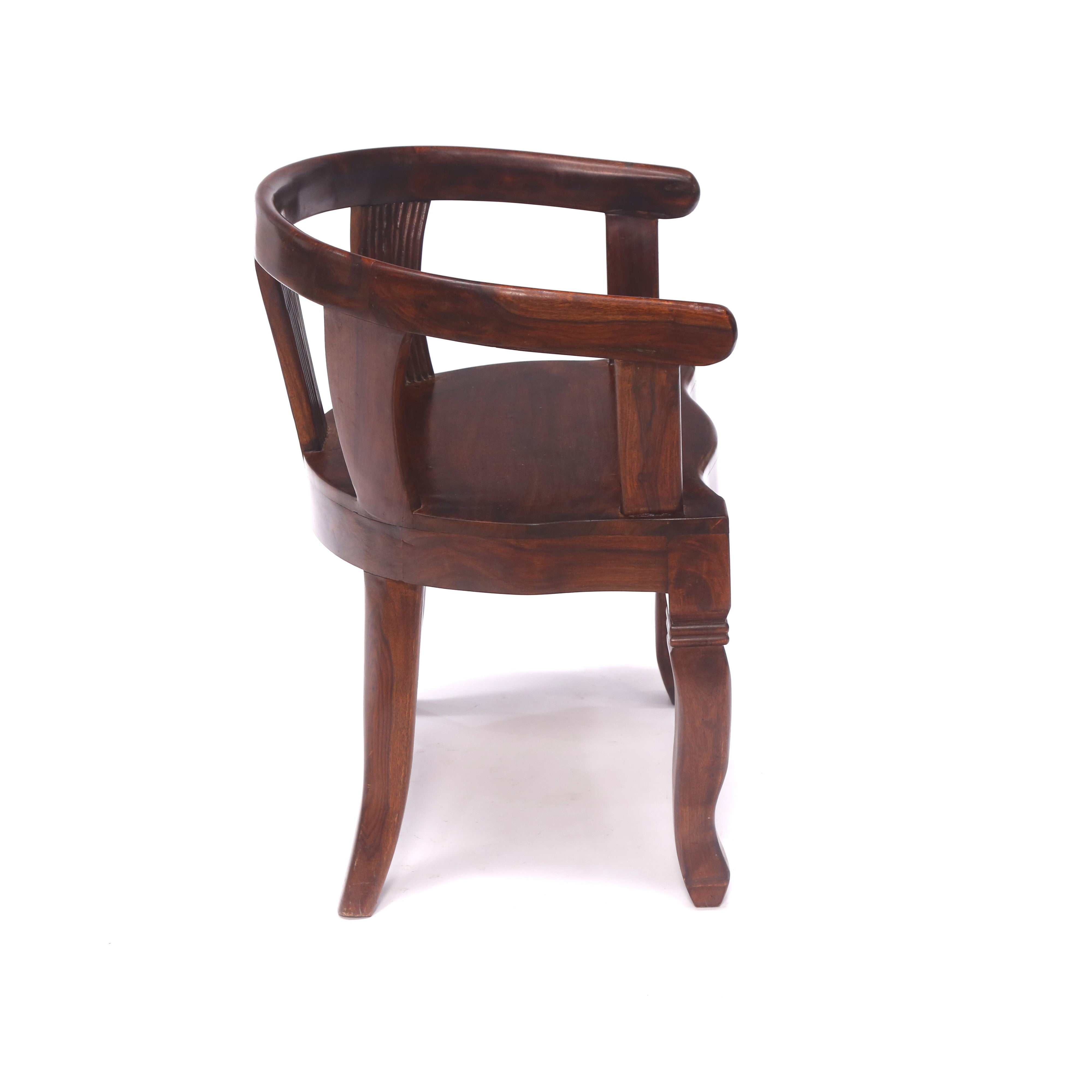 Solid Teak Dark Tone Rounded Arms Wooden Chair Arm Chair