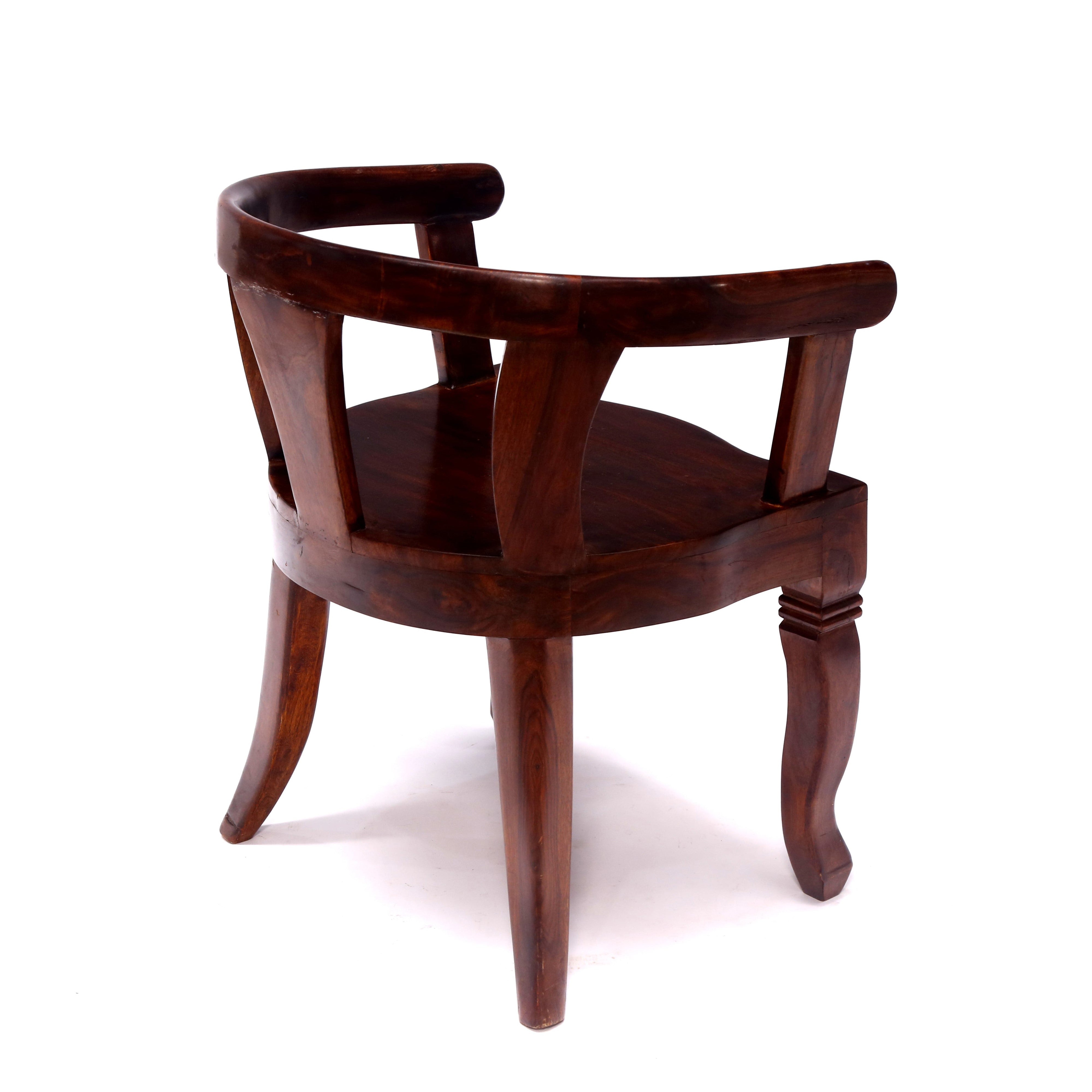 Solid Teak Dark Tone Rounded Arms Wooden Chair Arm Chair