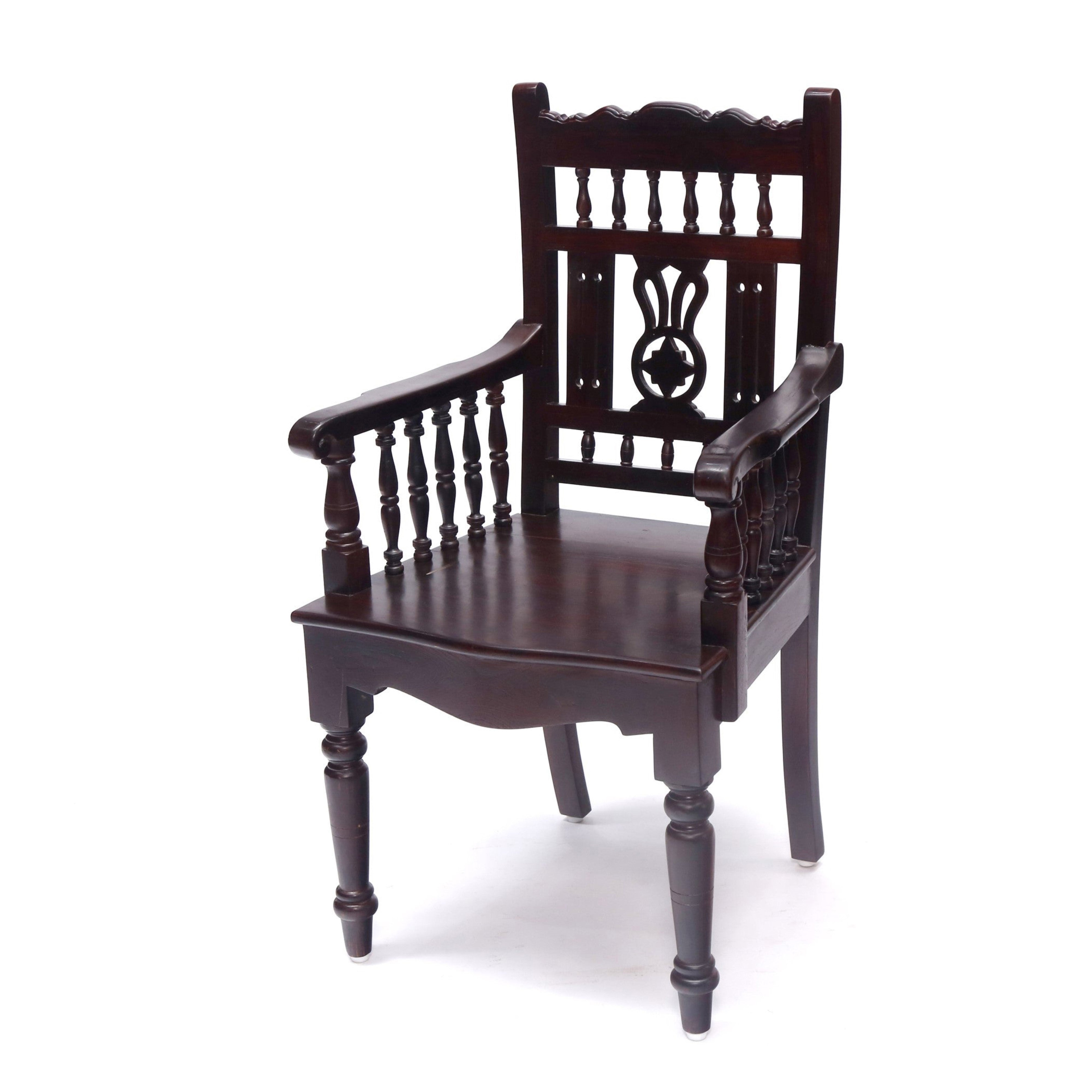 Mahogany Tone Intricate Handmade Royal Carved Chair Arm Chair