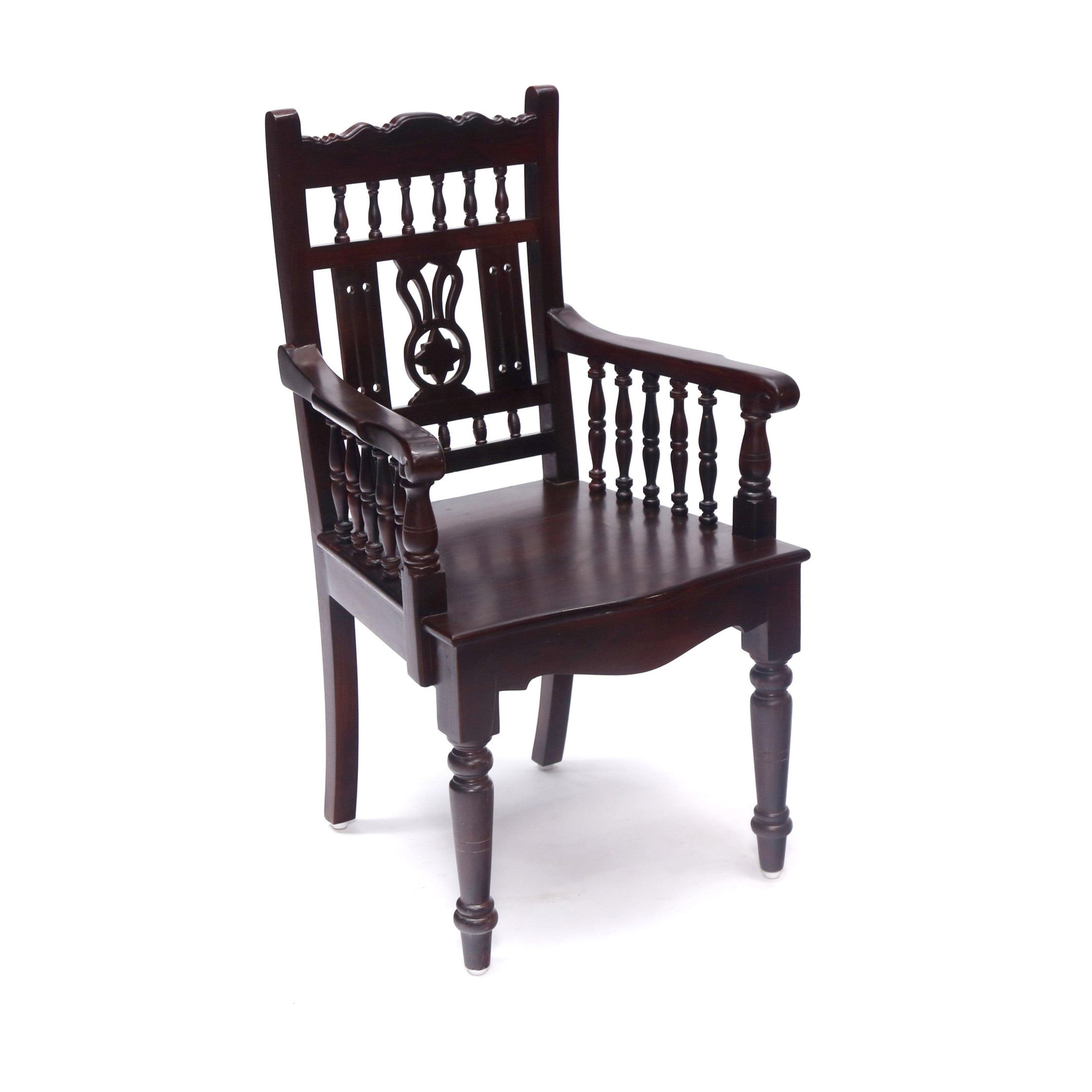Mahogany Tone Intricate Handmade Royal Carved Chair Arm Chair