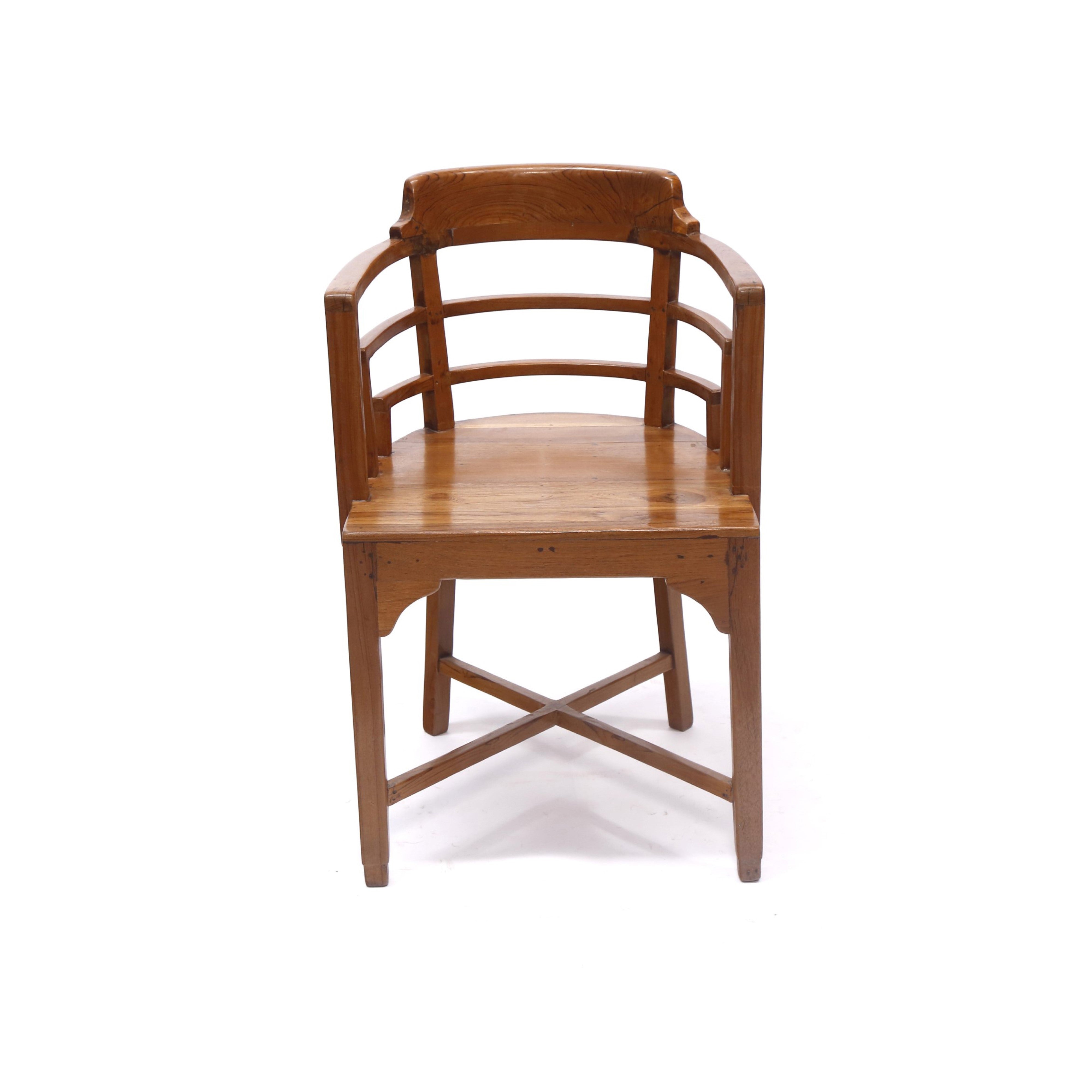 Antique Natural Teak Wooden Handmade Semi-Circle Chair Arm Chair