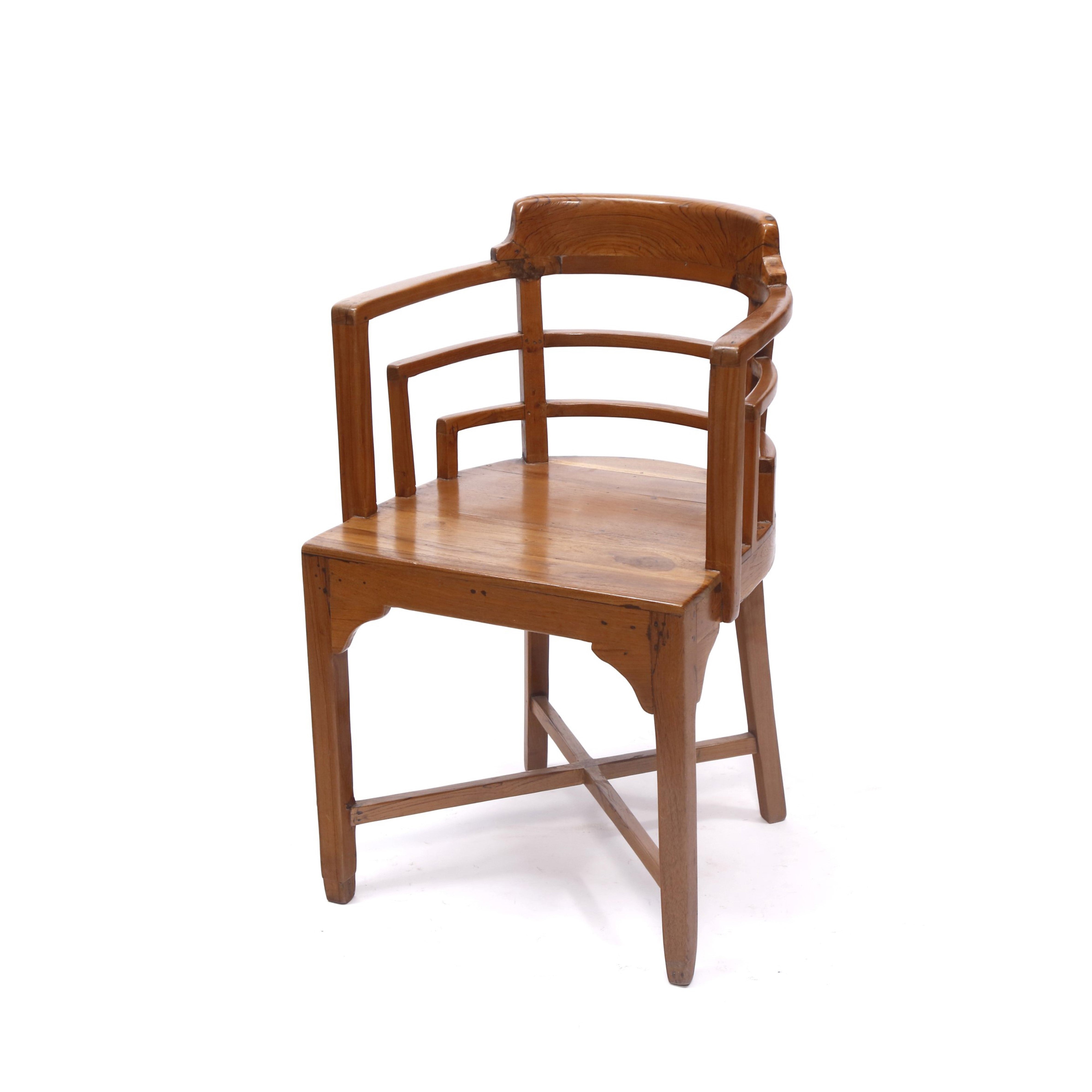 Antique Natural Teak Wooden Handmade Semi-Circle Chair Arm Chair