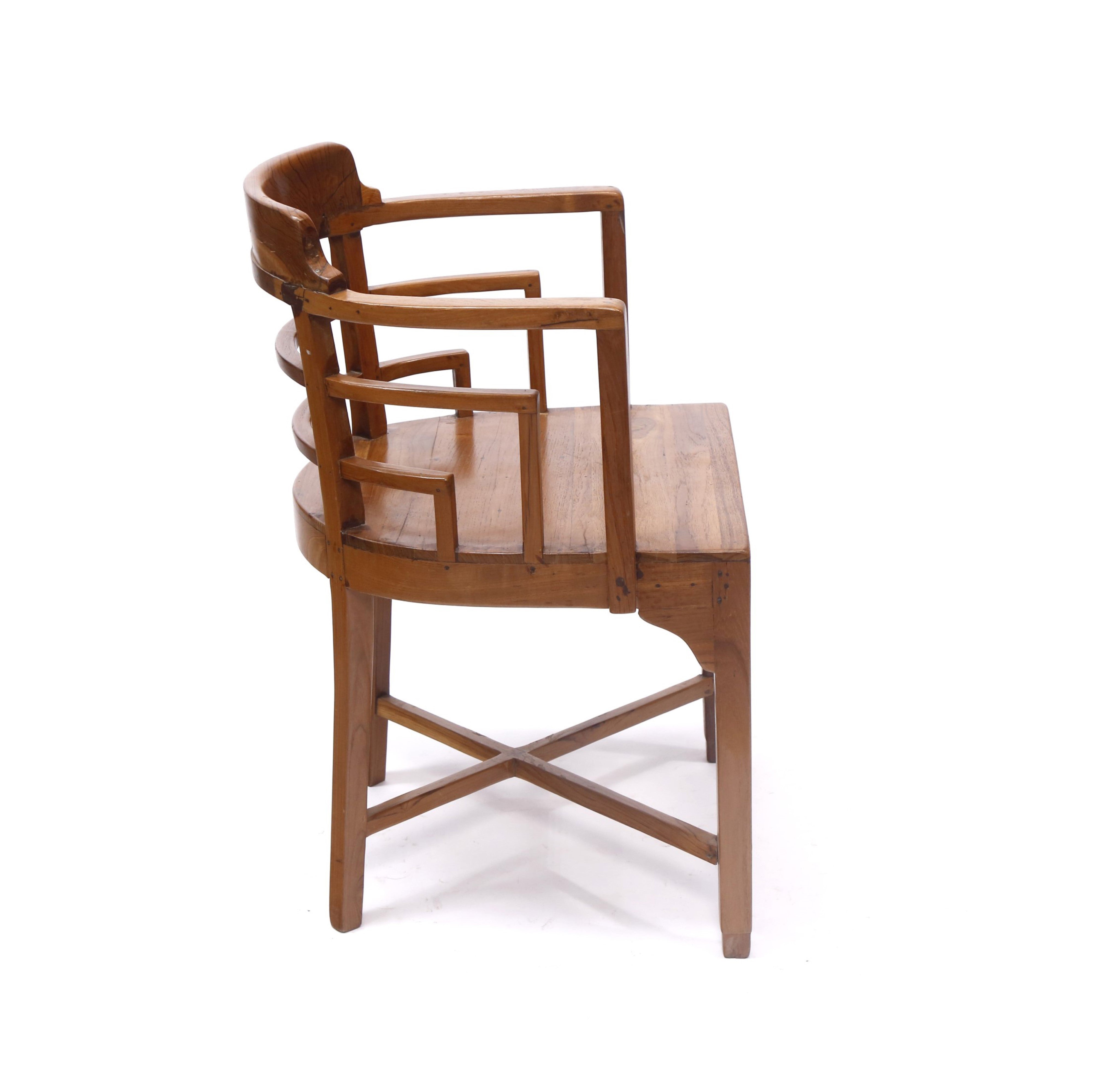 Antique Natural Teak Wooden Handmade Semi-Circle Chair Arm Chair