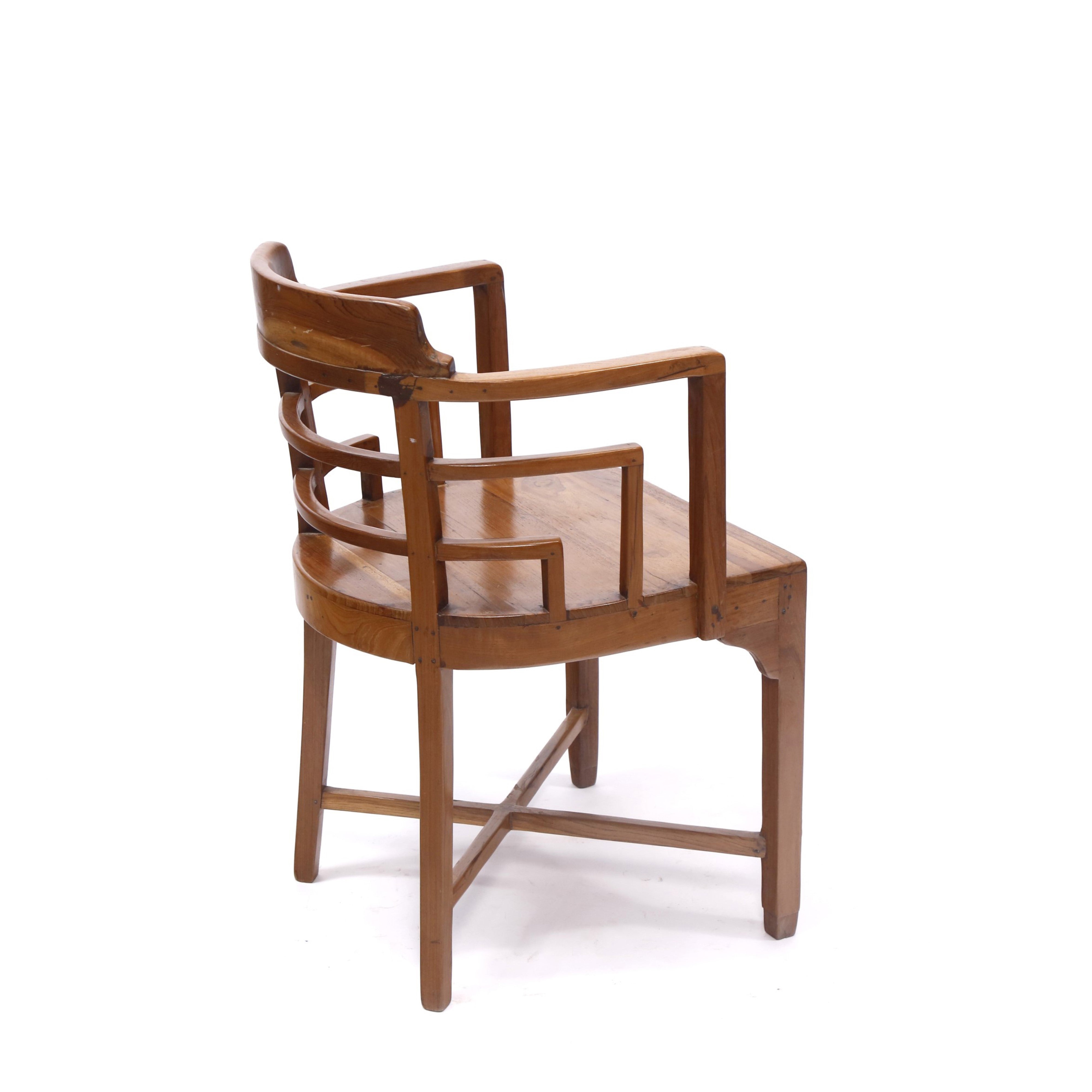 Antique Natural Teak Wooden Handmade Semi-Circle Chair Arm Chair