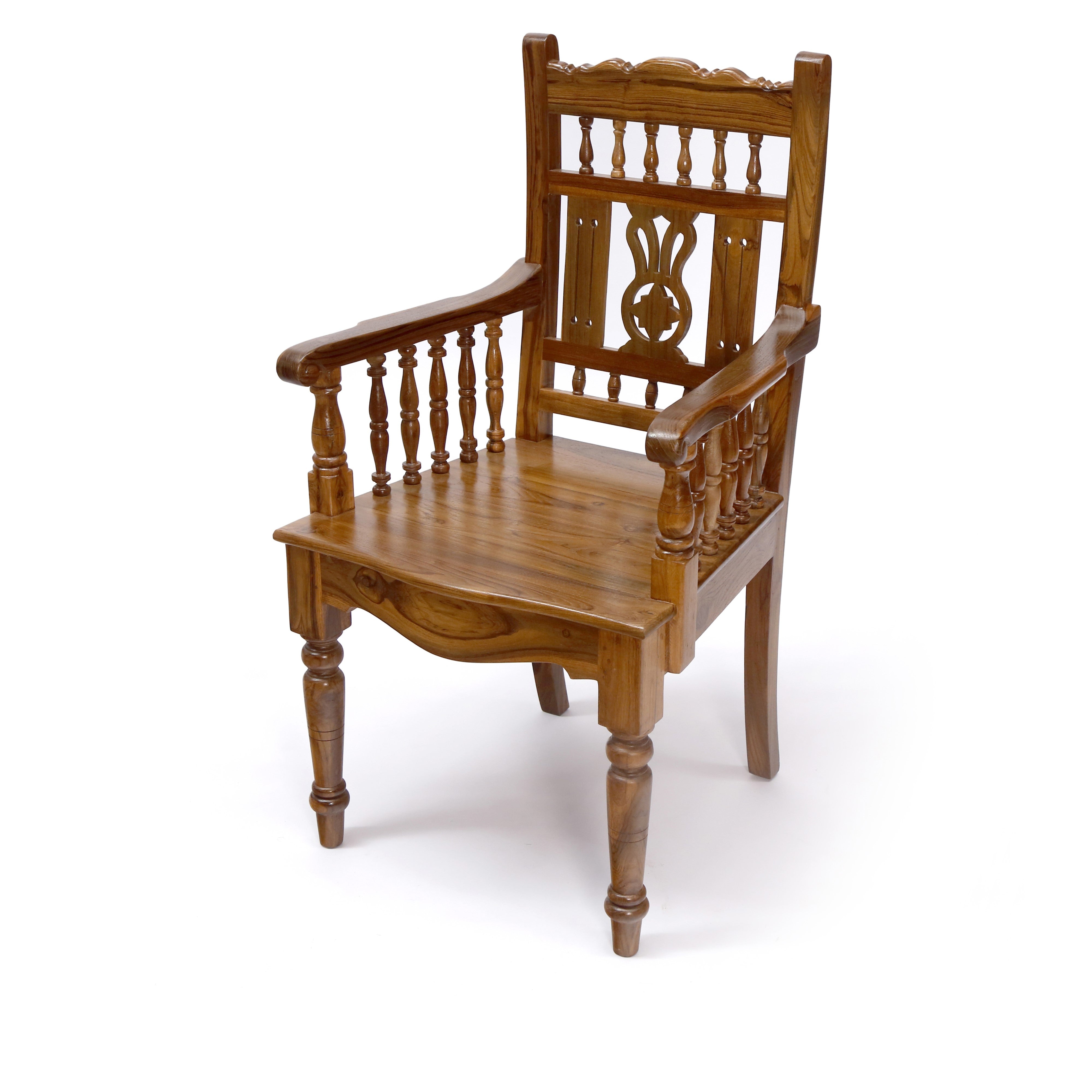 Natural Tone Intricate Royal Carved Chair South Indian Arm Chair