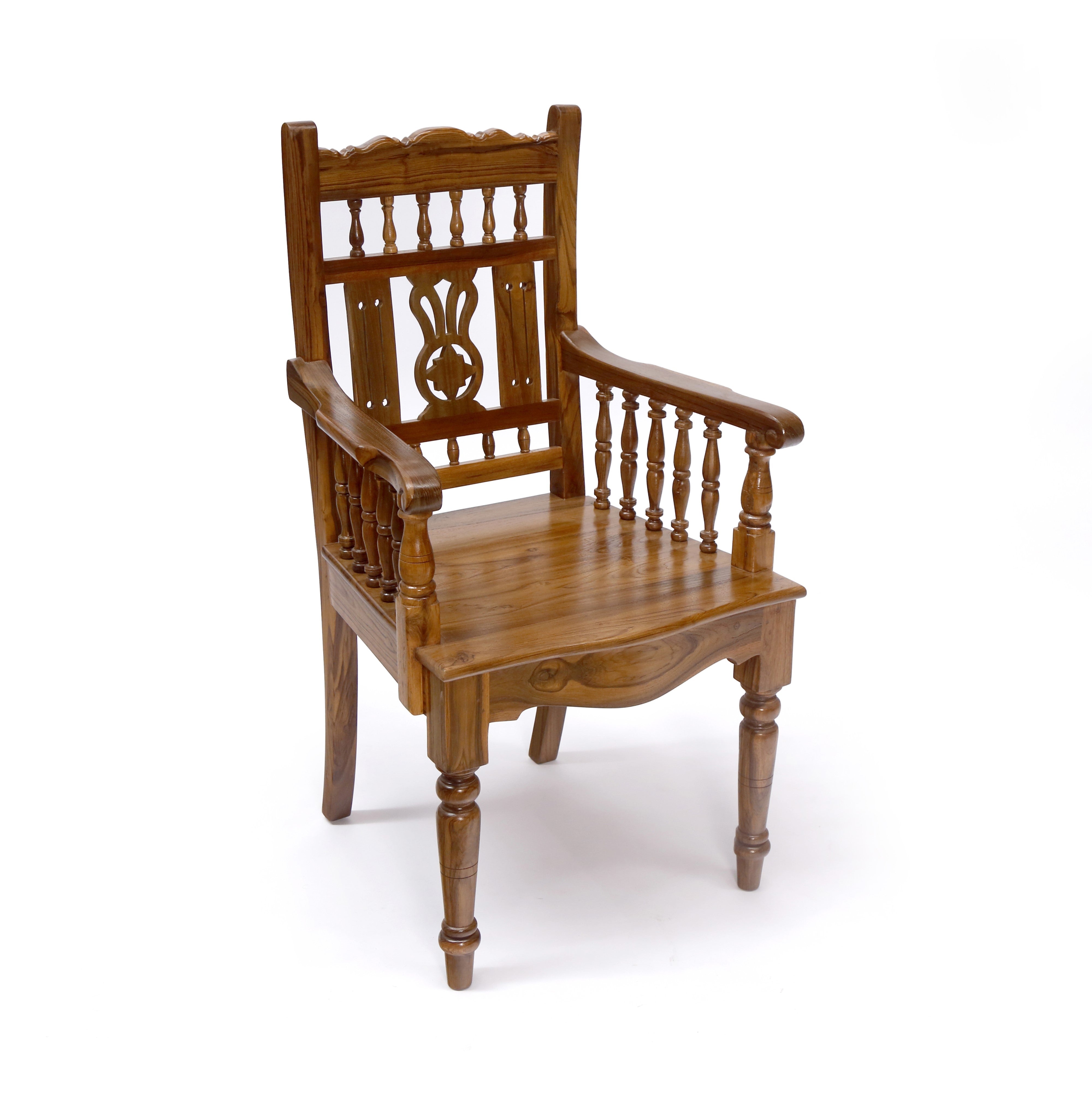 Natural Tone Intricate Royal Carved Chair South Indian Arm Chair