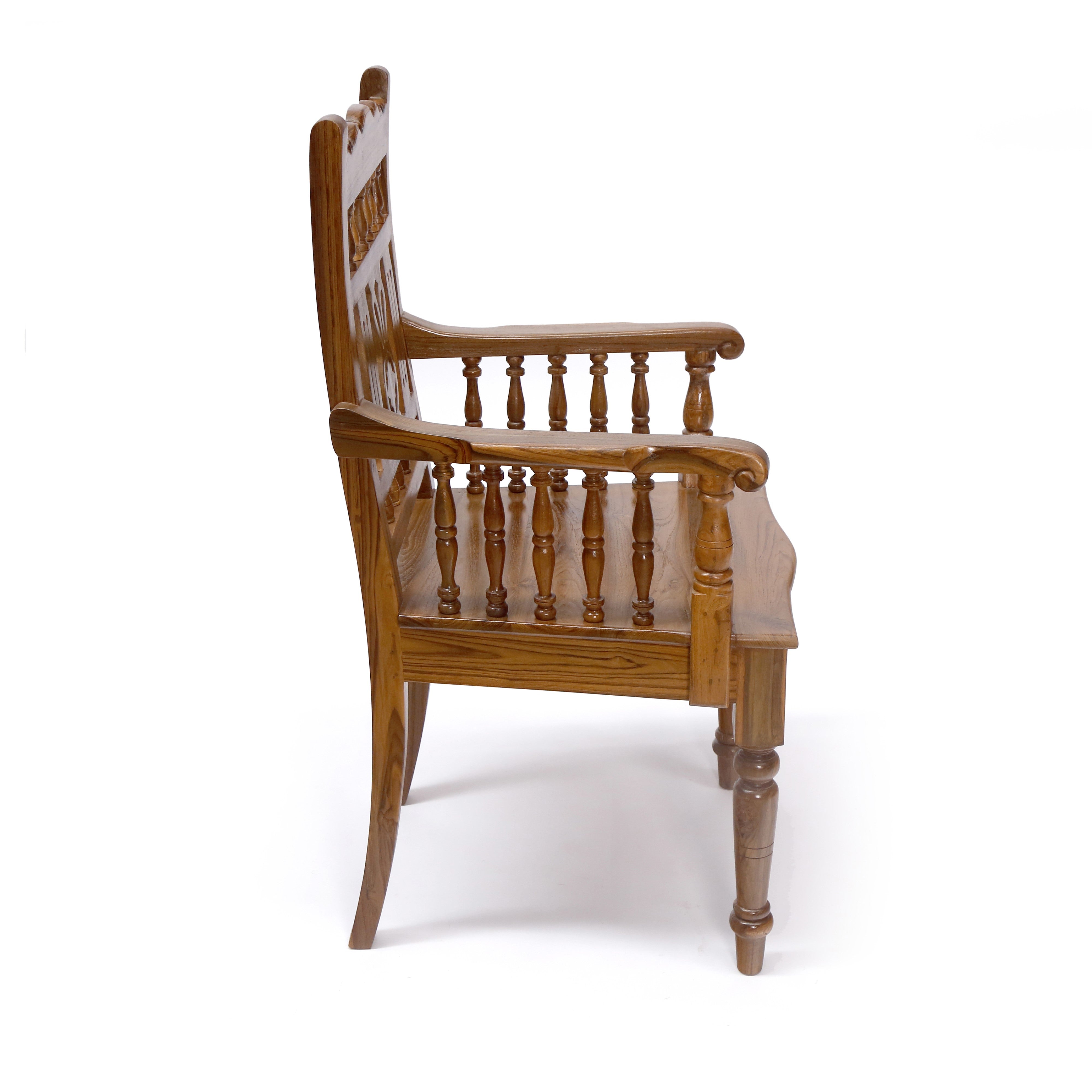Natural Tone Intricate Royal Carved Chair South Indian Arm Chair