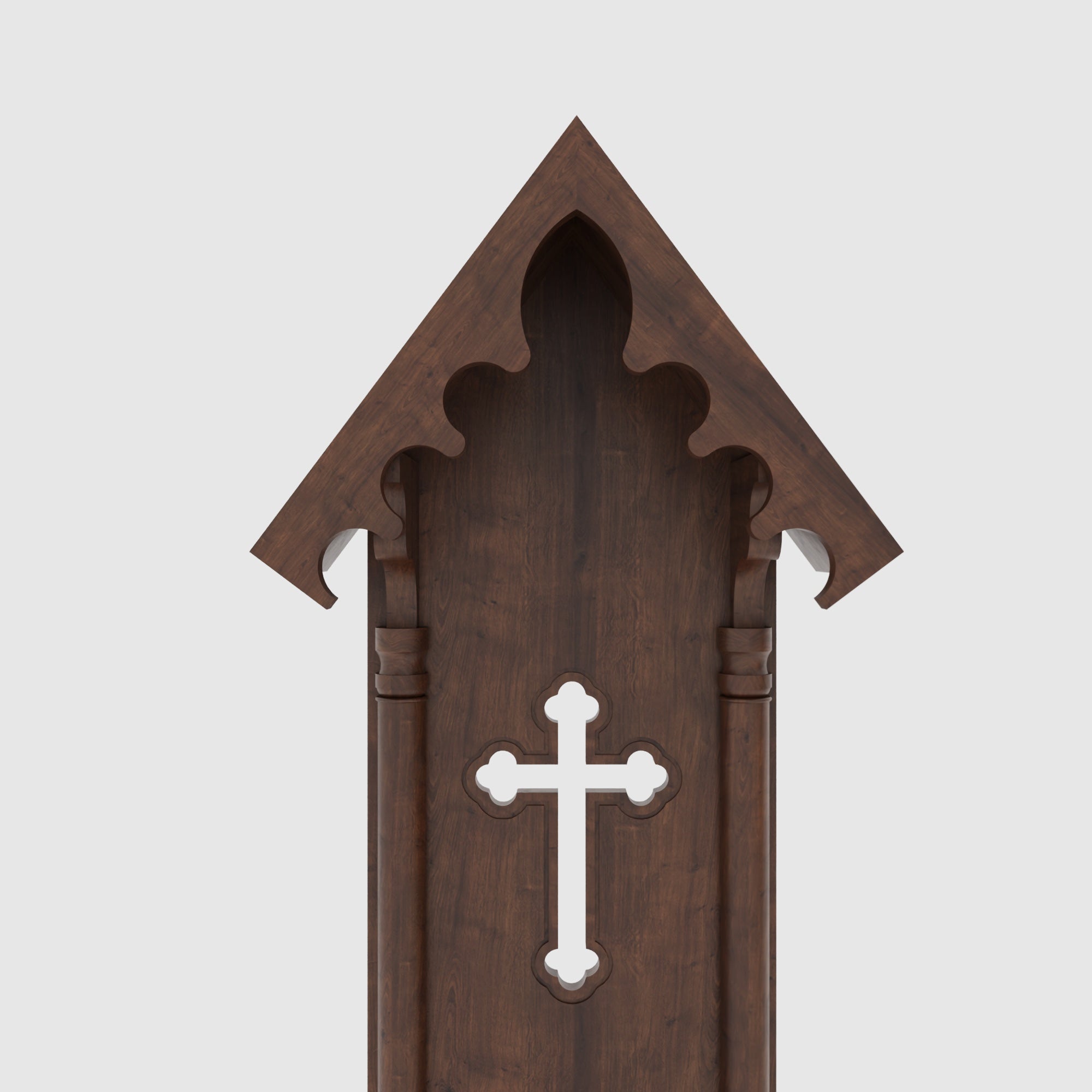Handcrafted Gothic Wall-Mounted Altar Shelf with Cross & Pointed Arch Canopy Altar