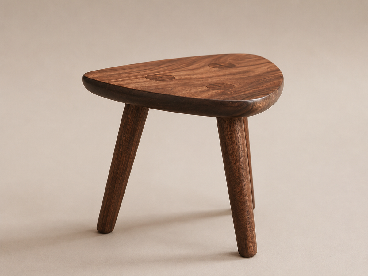 Rustic Round Wooden Stool with Curved Legs and Handcrafted Top Stool