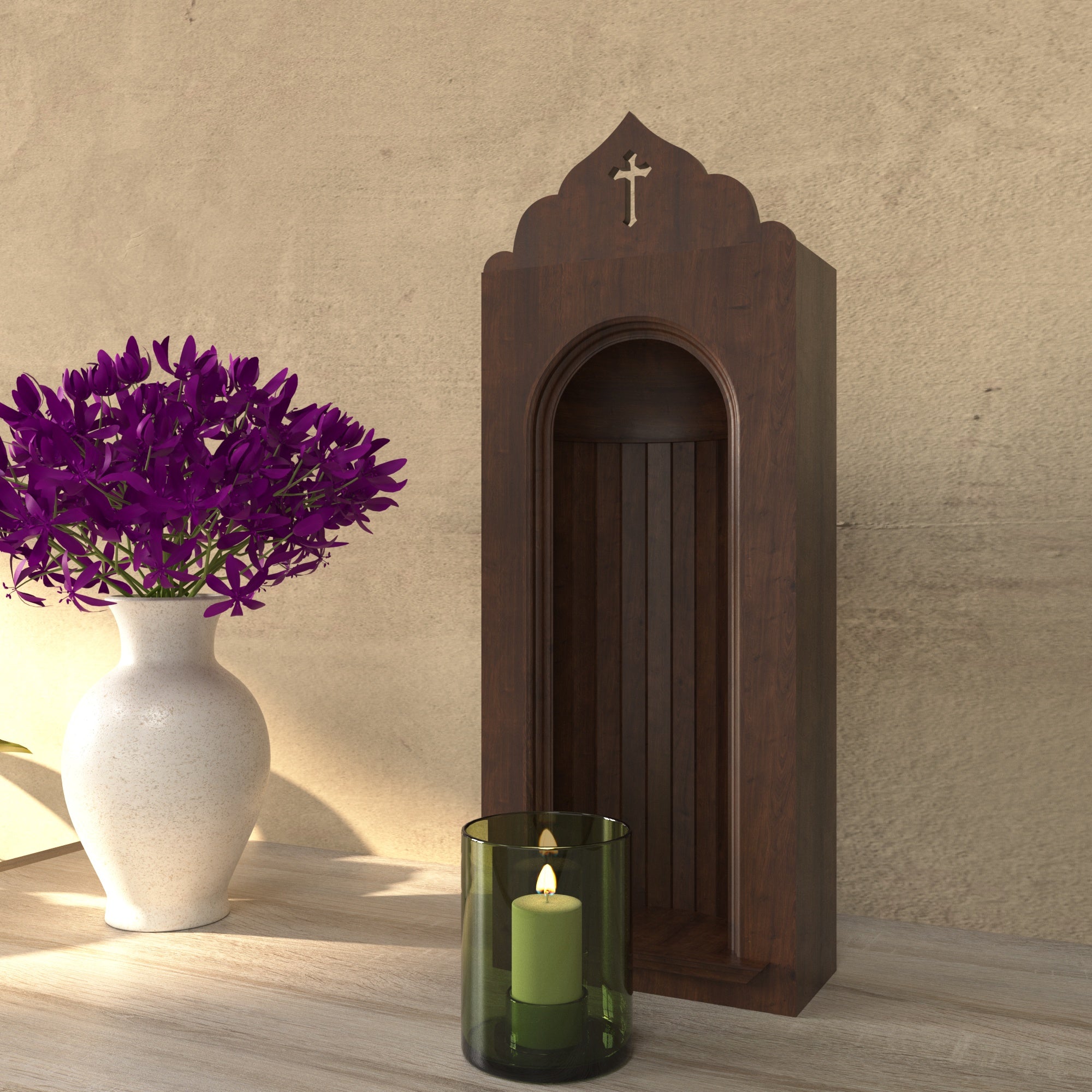 Wooden Wall Altar with Arched Niche Altar