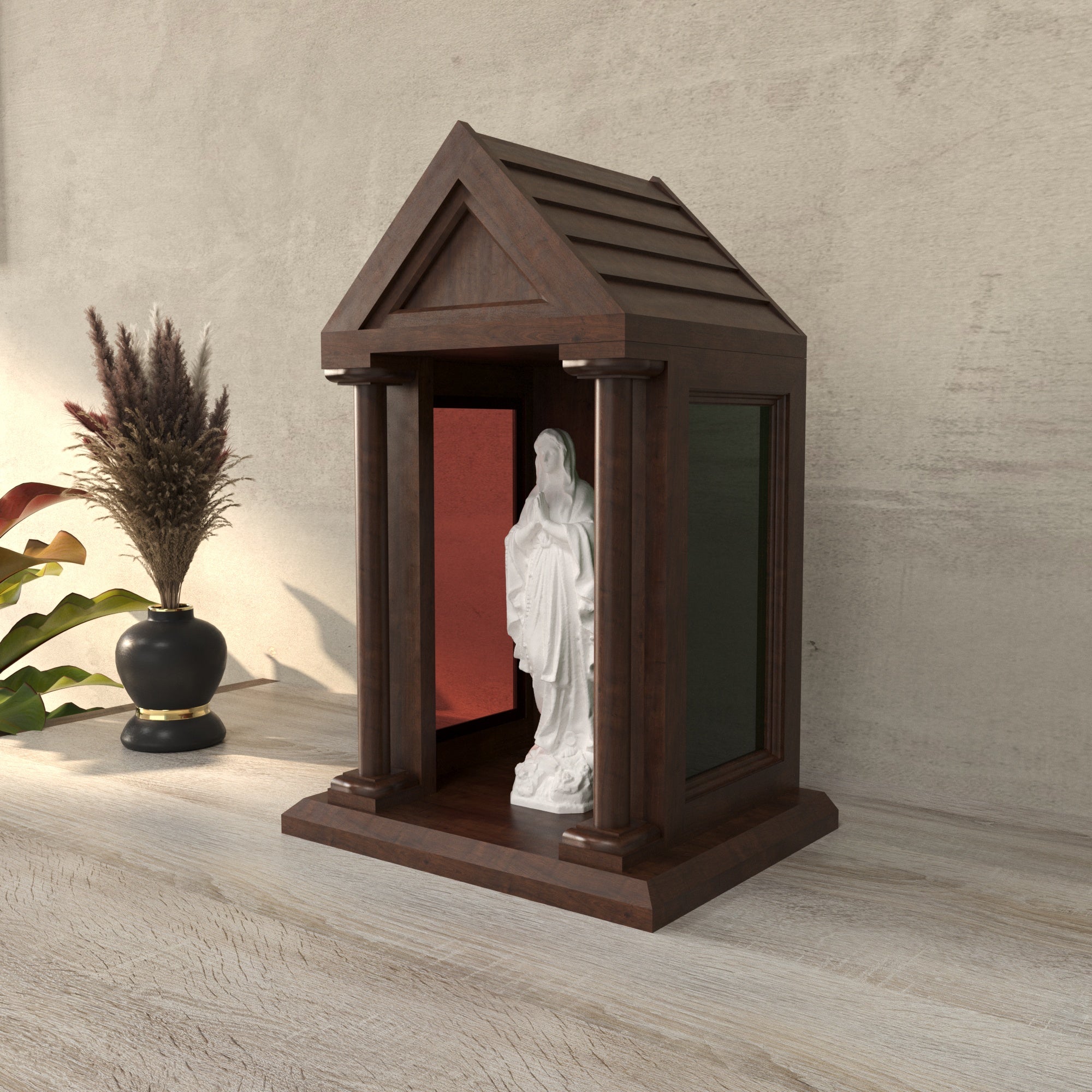 Wooden Tabletop Altar with Enclosed Panel Design Altar
