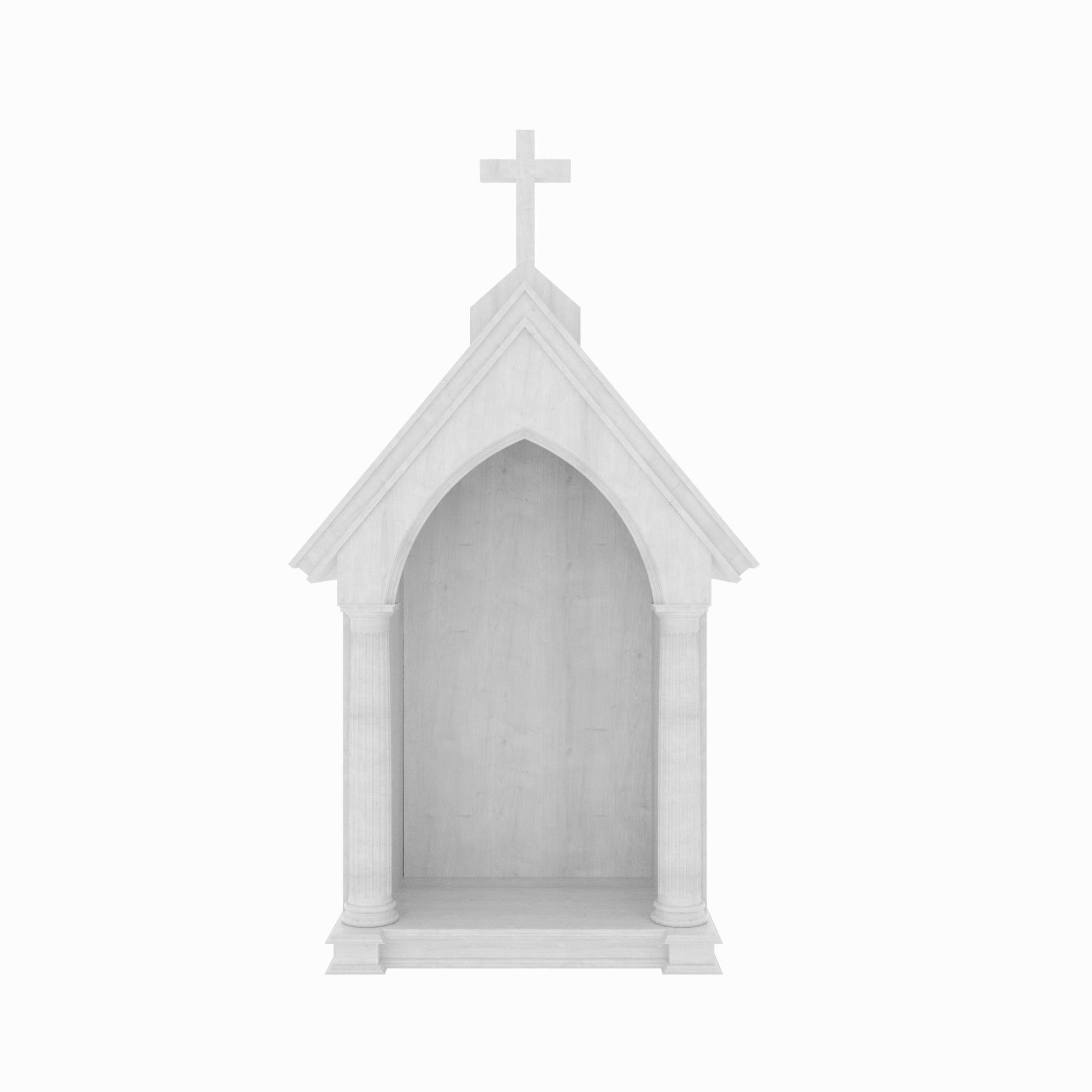 White Wooden Chapel Altar with Gothic Arch Niche & Fluted Columns Altar