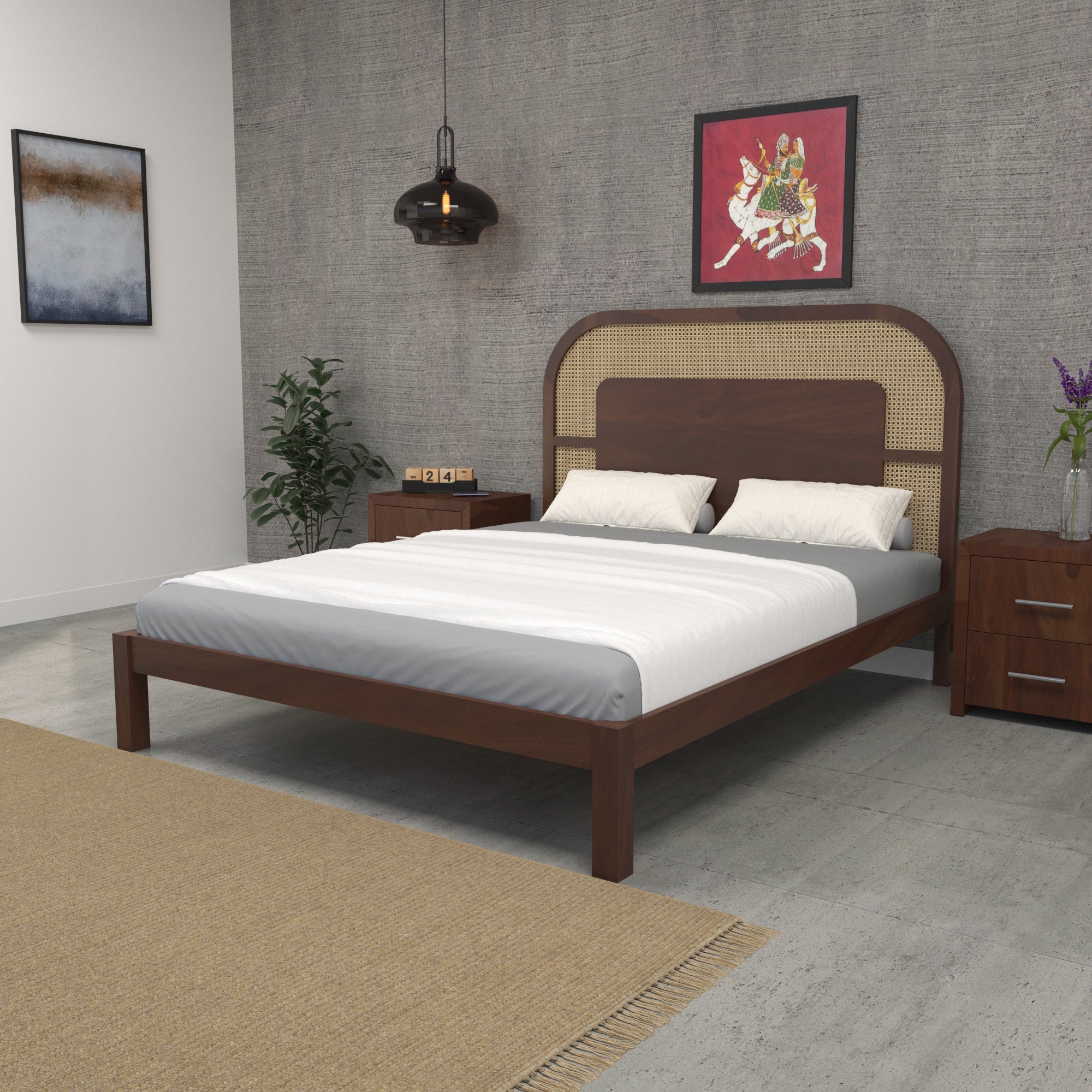 Rounded Cane Panel Bed with Contemporary Design Bed