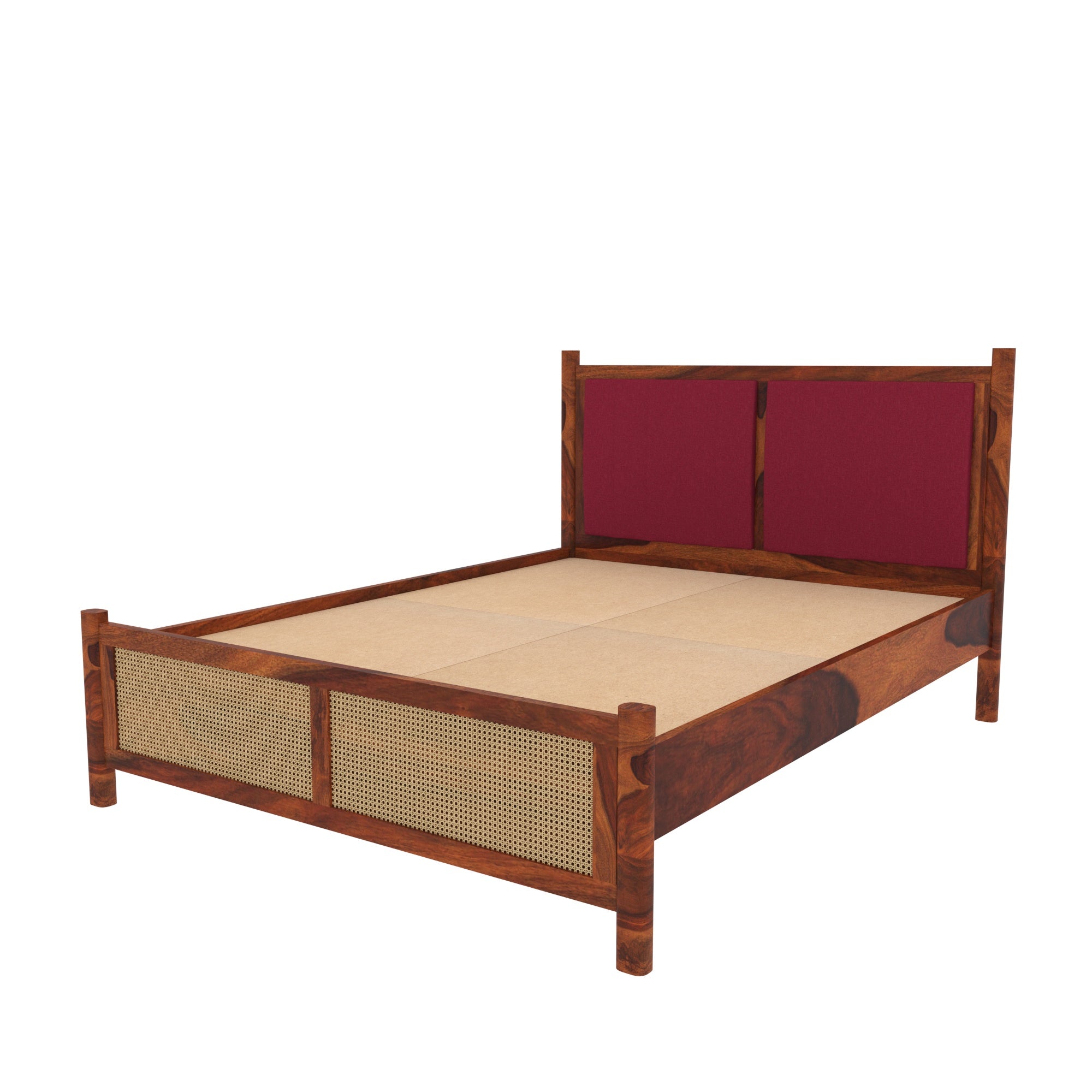 Upholstered Headboard Bed with Cane Panel Footboard Bed