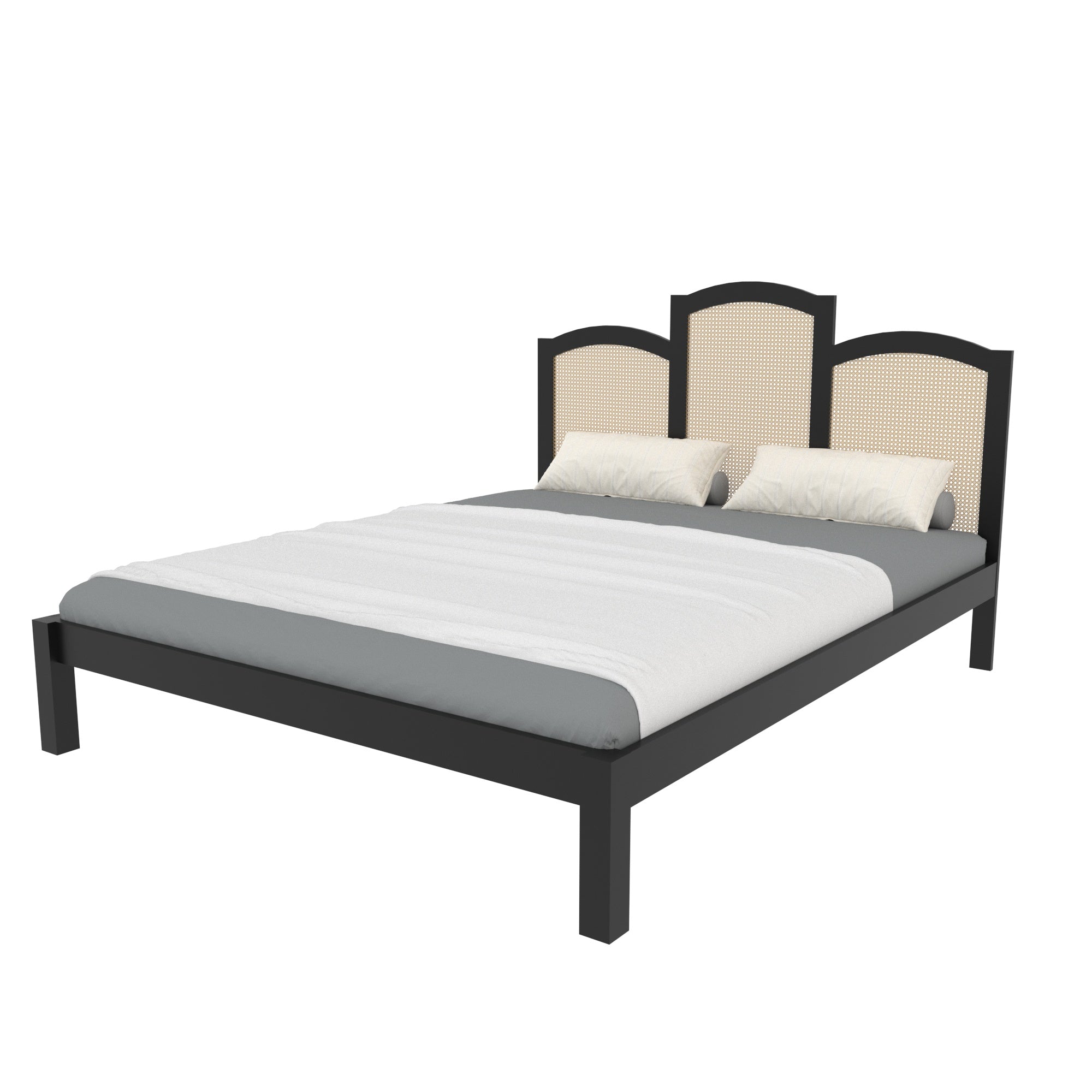 Triple-Arch Cane Panel Bed with Elegant Design Bed