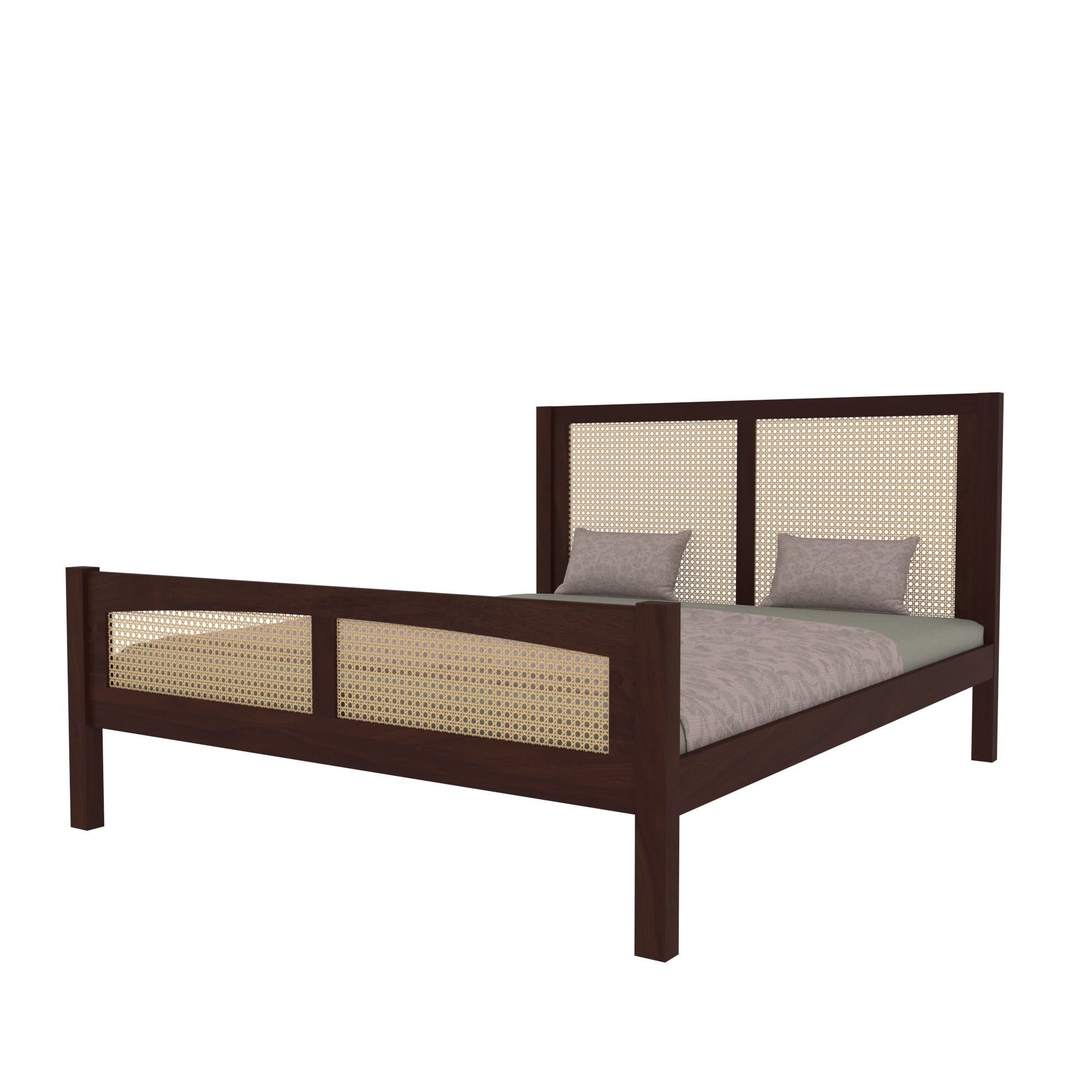 Full Cane Panel Bed with Contemporary Frame Bed