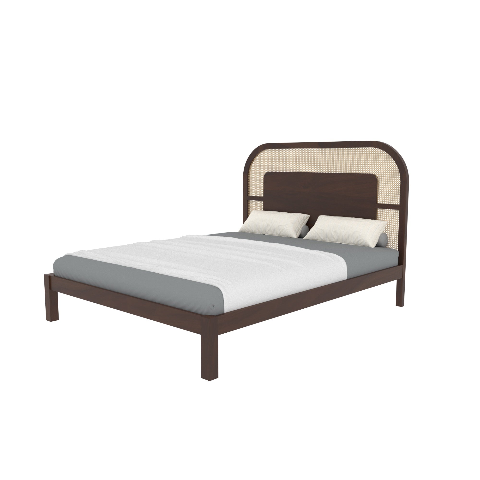 Rounded Cane Panel Bed with Contemporary Design Bed