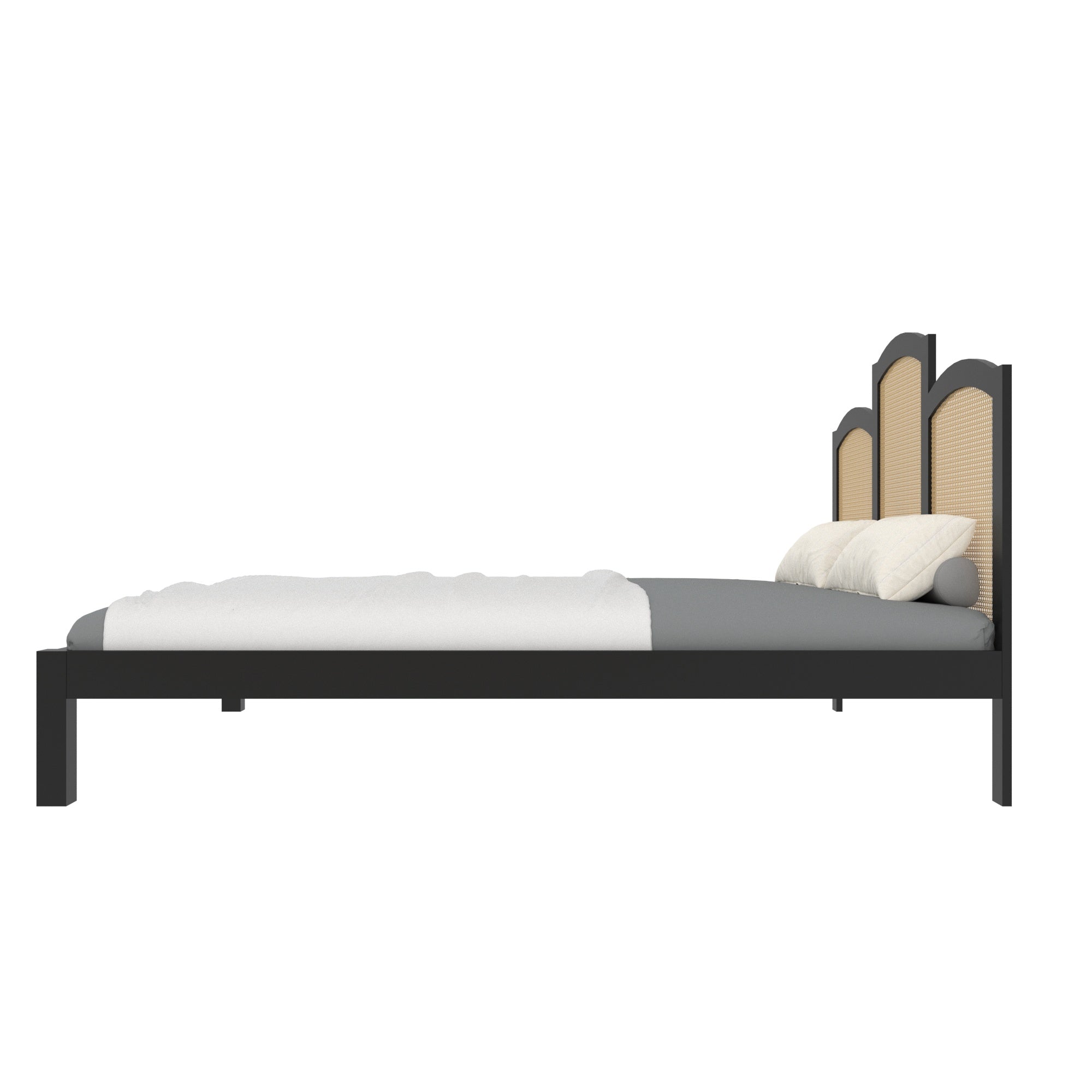 Triple-Arch Cane Panel Bed with Elegant Design Bed