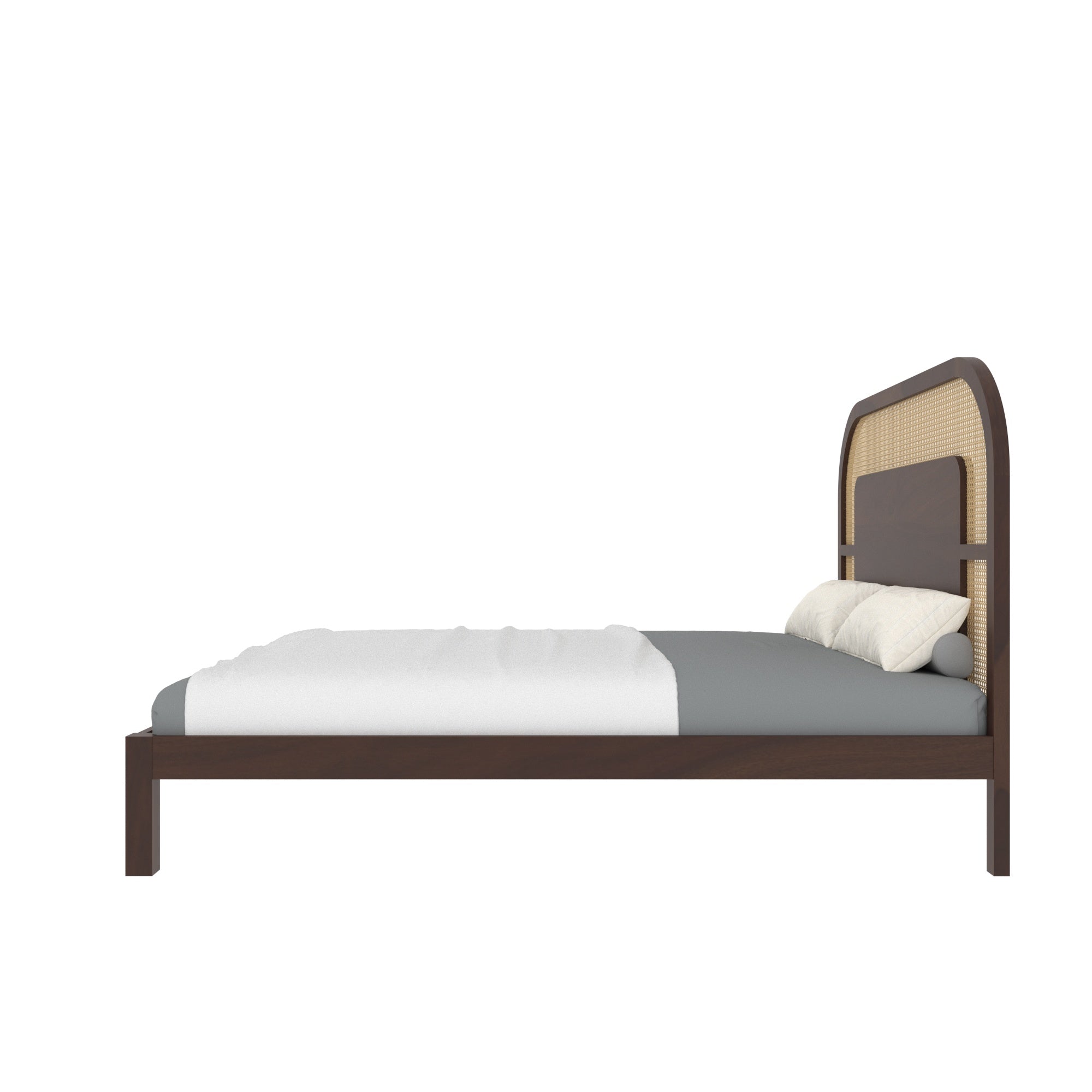 Rounded Cane Panel Bed with Contemporary Design Bed