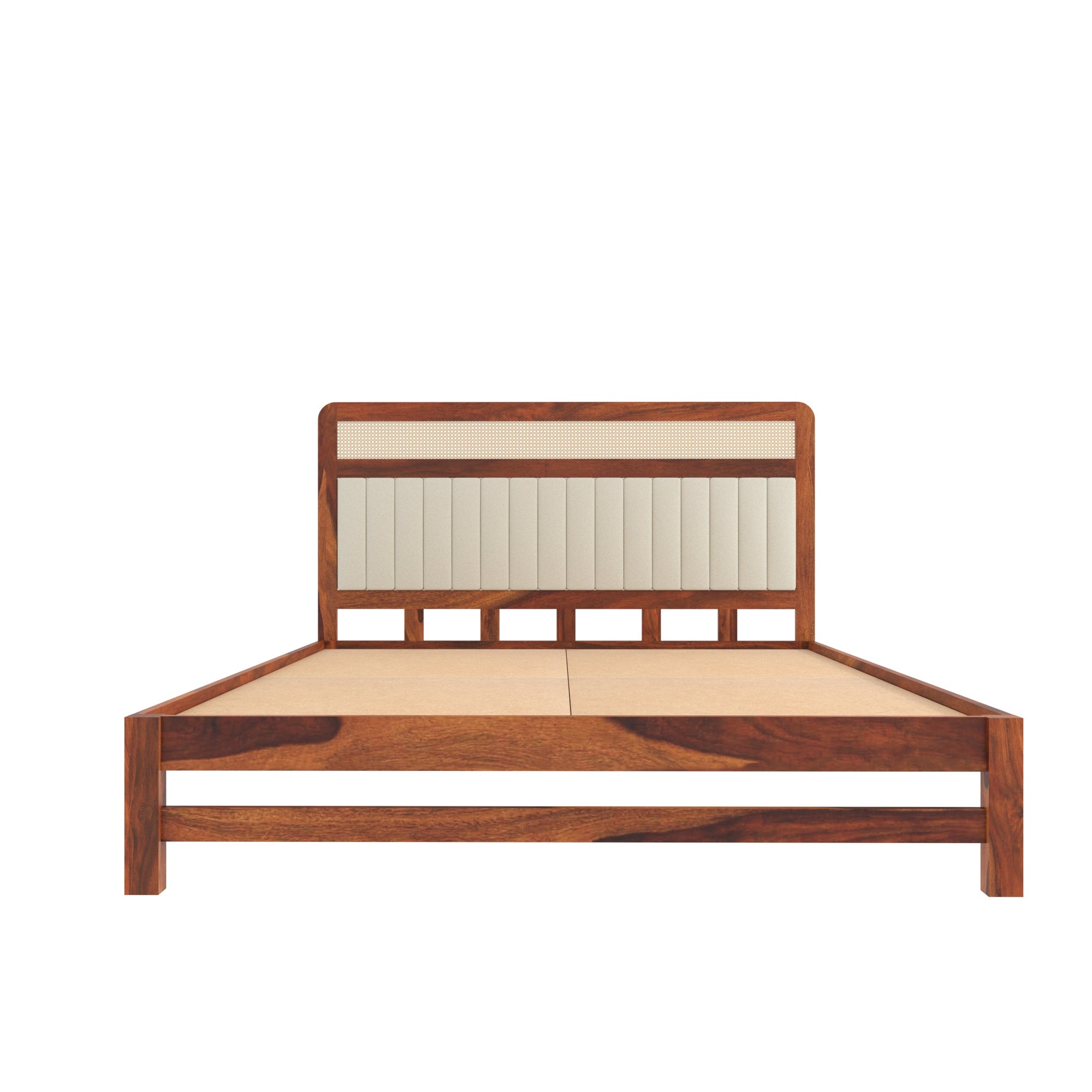 Upholstered & Cane Panel Bed with Modern Elegance Bed