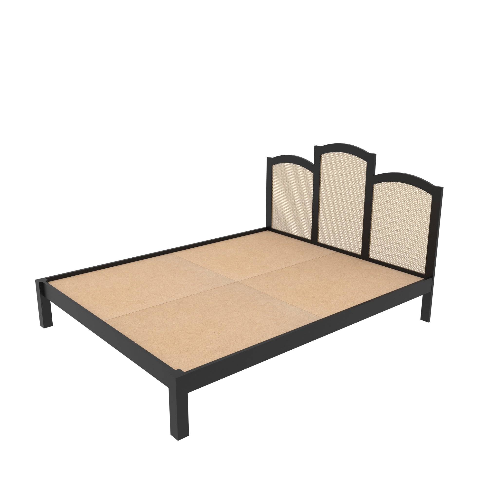 Triple-Arch Cane Panel Bed with Elegant Design Bed